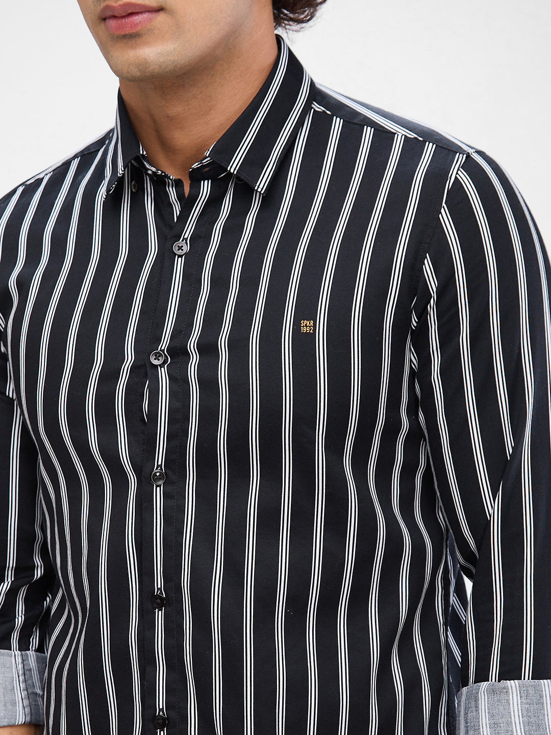 Spykar Black Cotton Full Sleeve  Shirt For Men