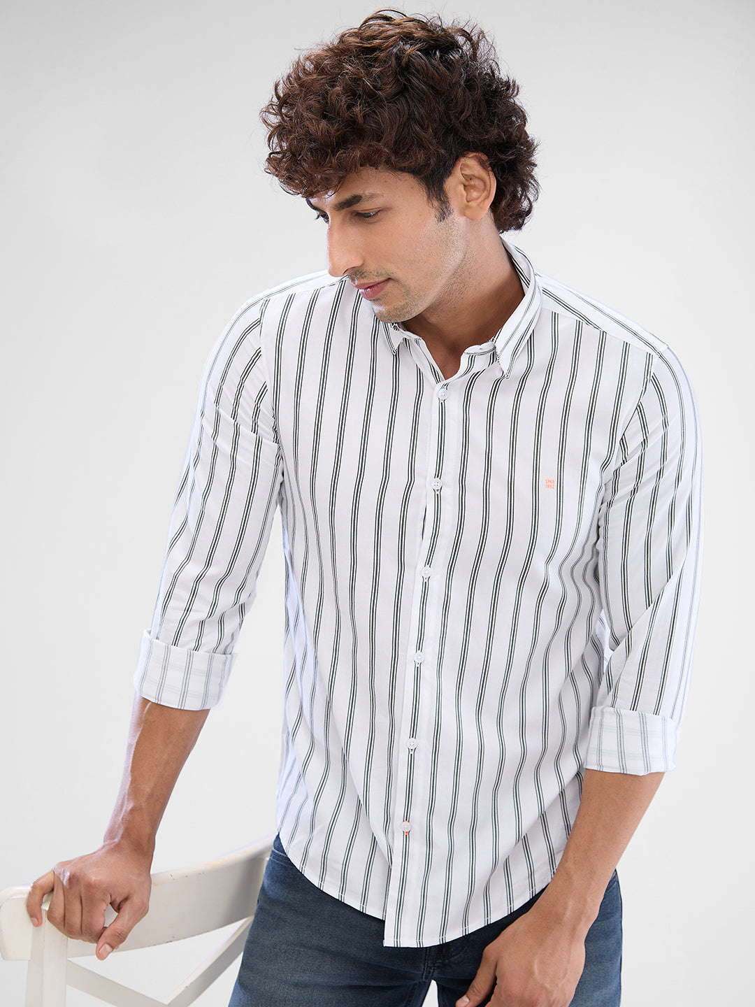 Spykar White Cotton Full Sleeve  Shirt For Men