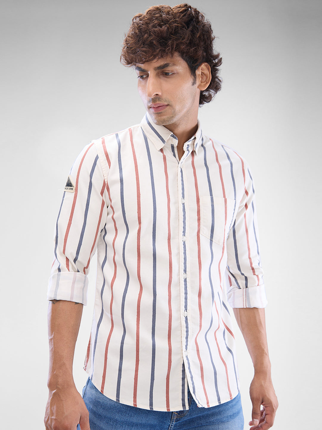 Spykar Brick Red Cotton Full Sleeve Raised Collar Shirt For Men