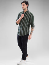 Men Shirt Green Raised Collar