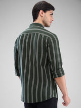 Men Shirt Green Raised Collar