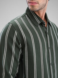 Men Shirt Green Raised Collar