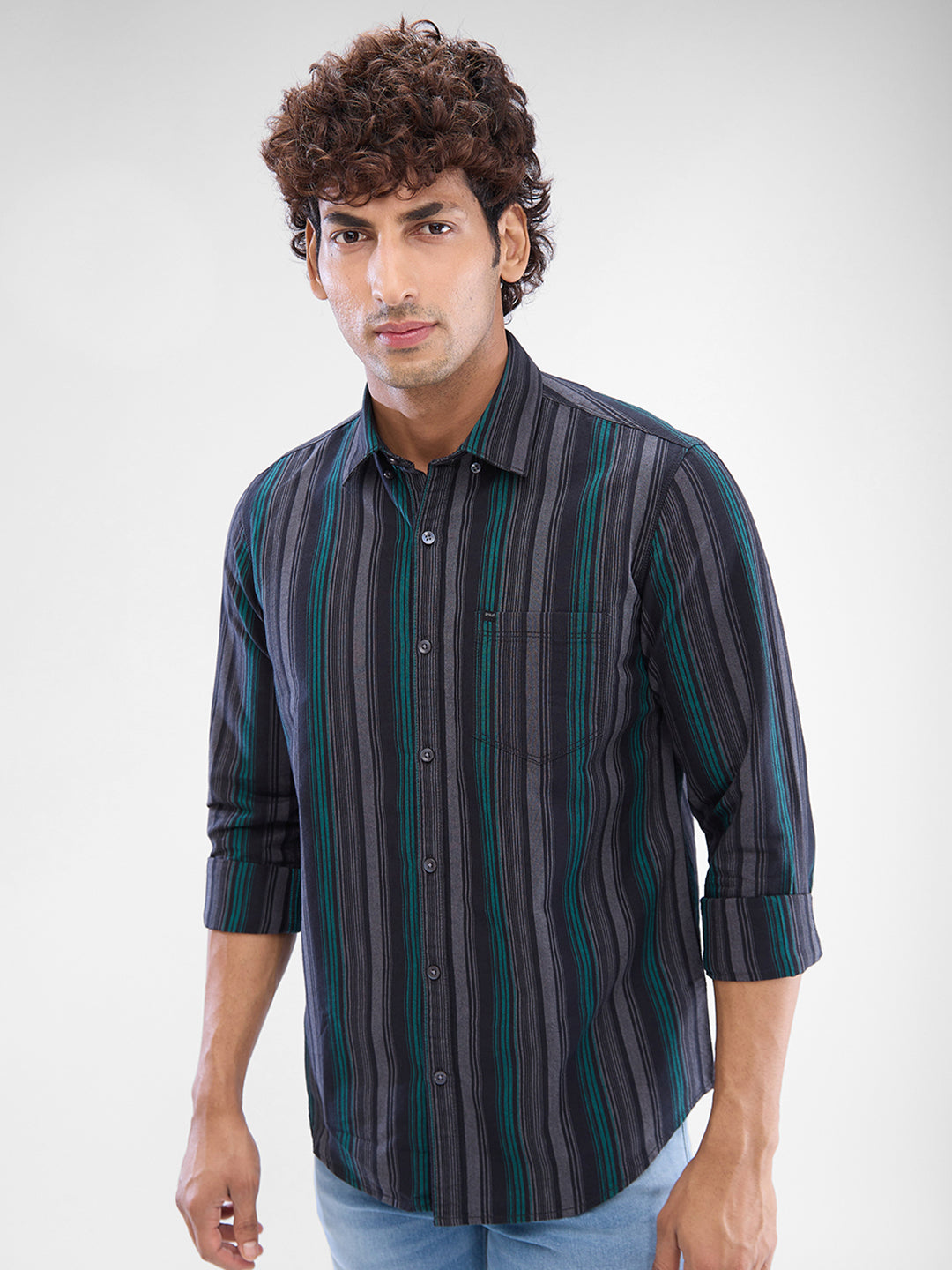 Spykar Black Cotton Full Sleeve Shirt For Men