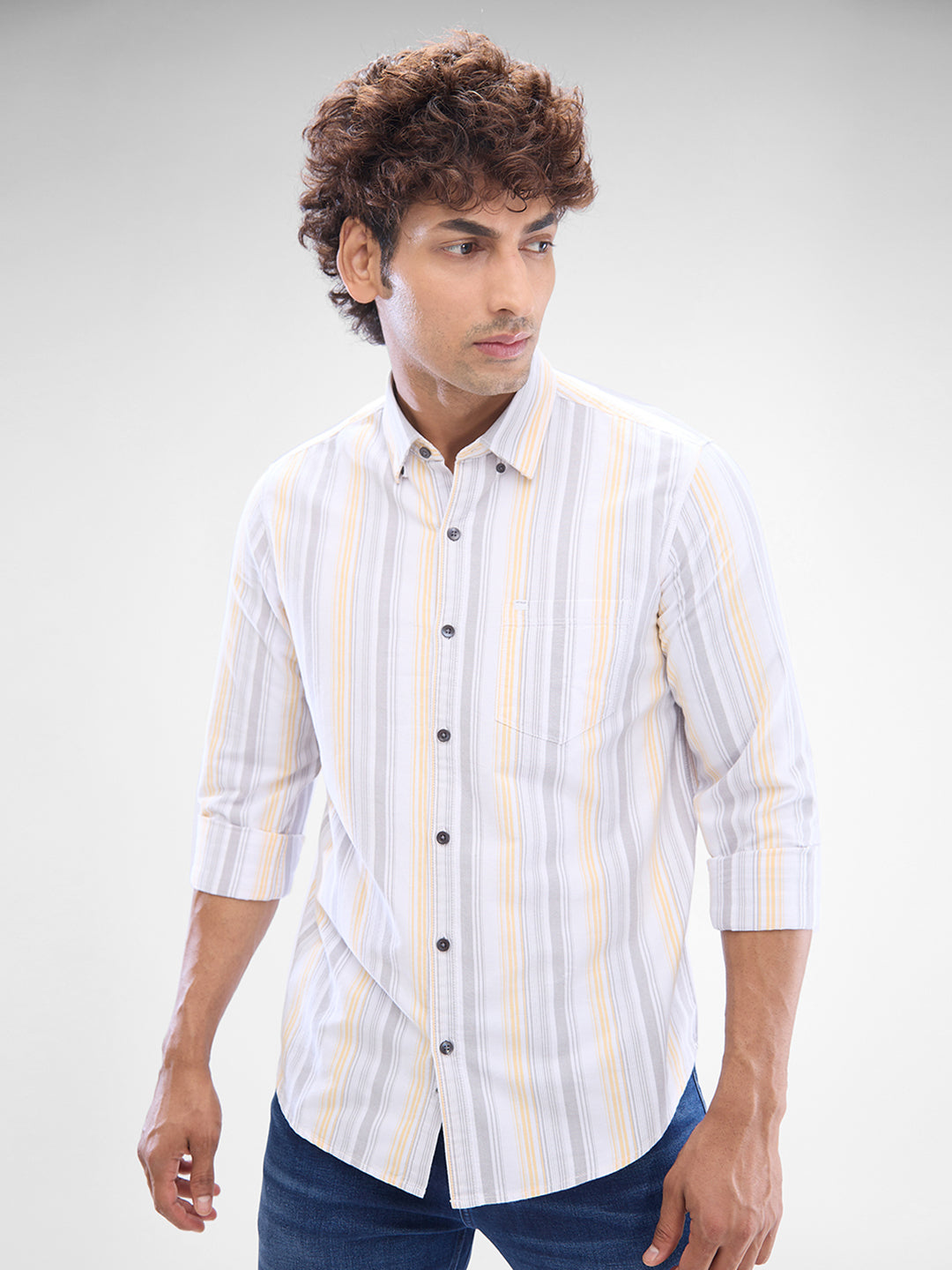 Spykar White Cotton Full Sleeve Shirt For Men