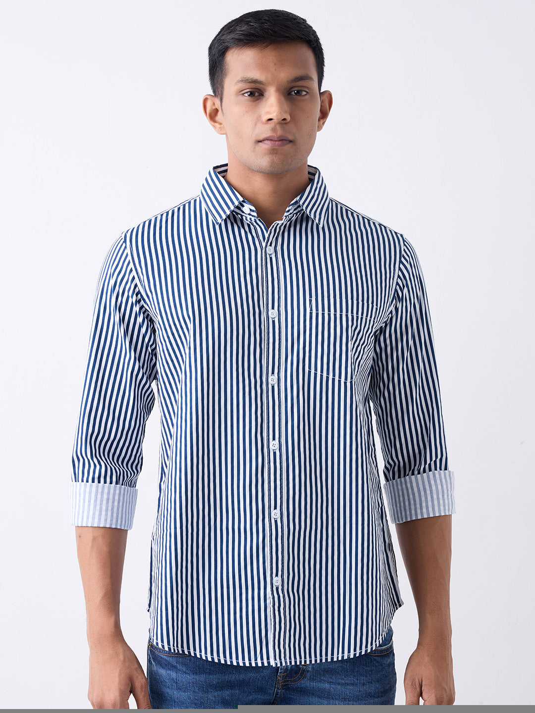 Spykar Blue Slim Fit Casual Shirts For Men