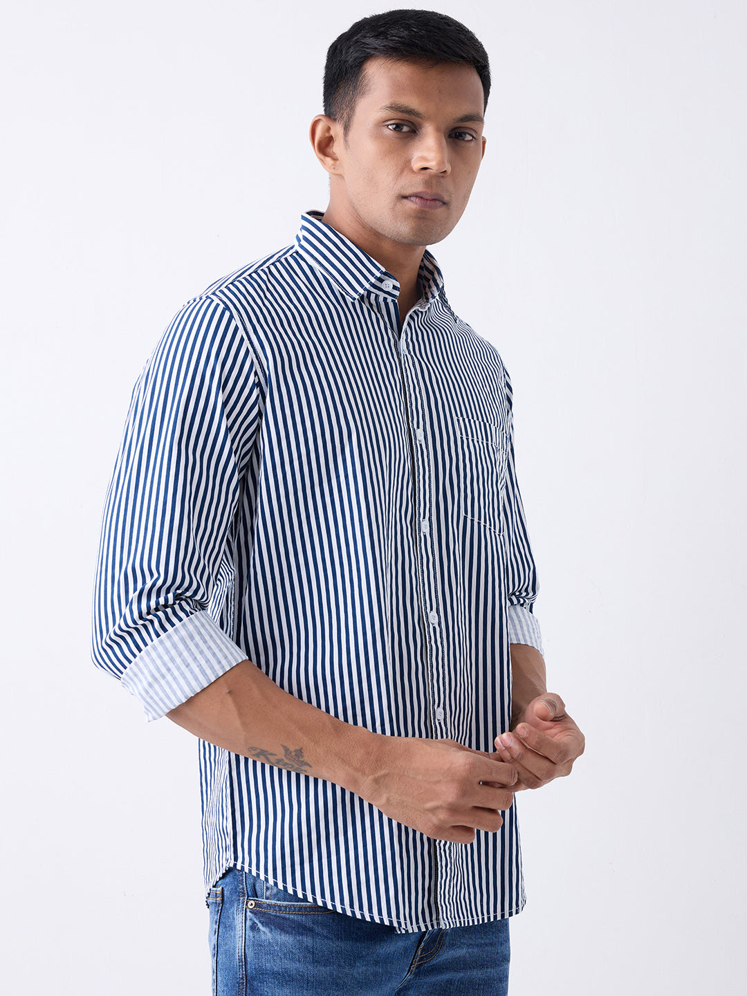 Spykar Blue Slim Fit Casual Shirts For Men