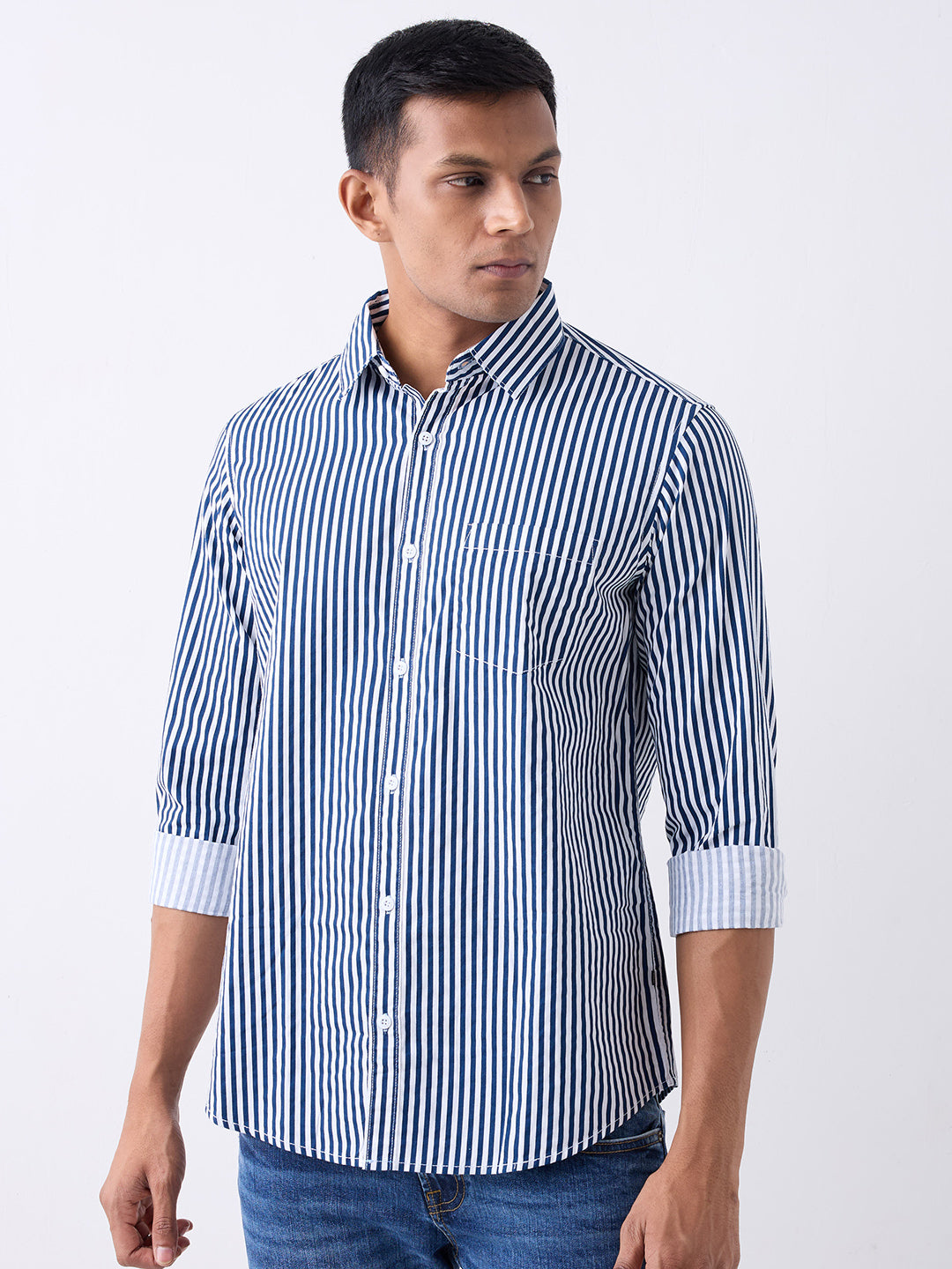 Spykar Blue Slim Fit Casual Shirts For Men