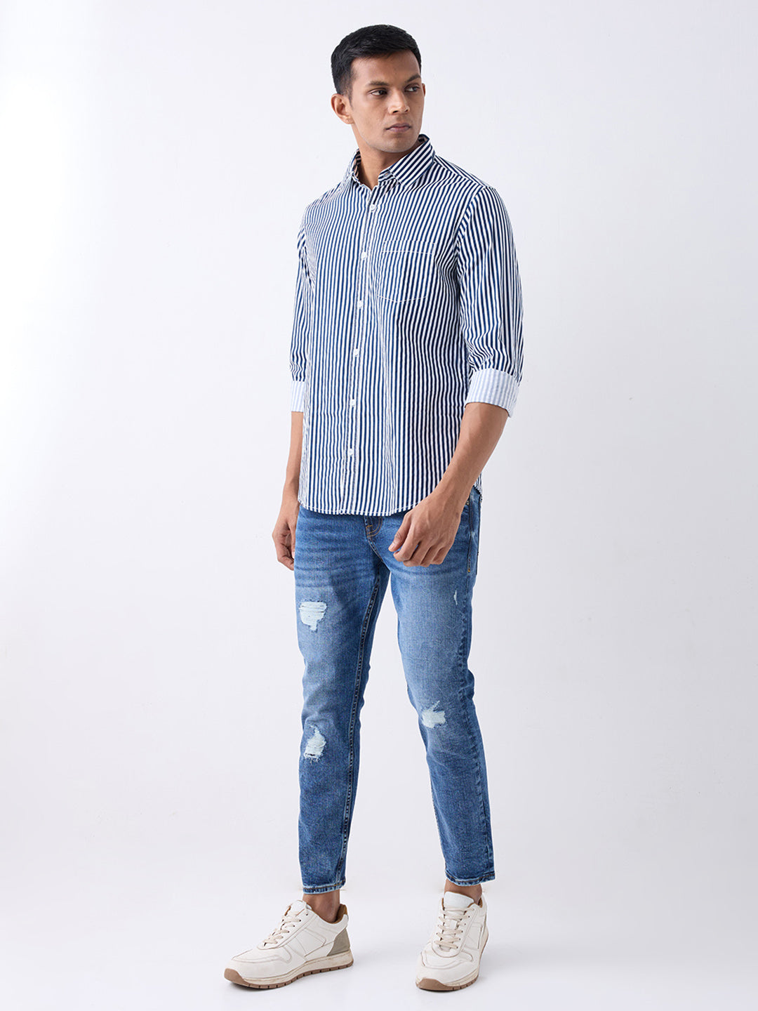 Spykar Blue Slim Fit Casual Shirts For Men