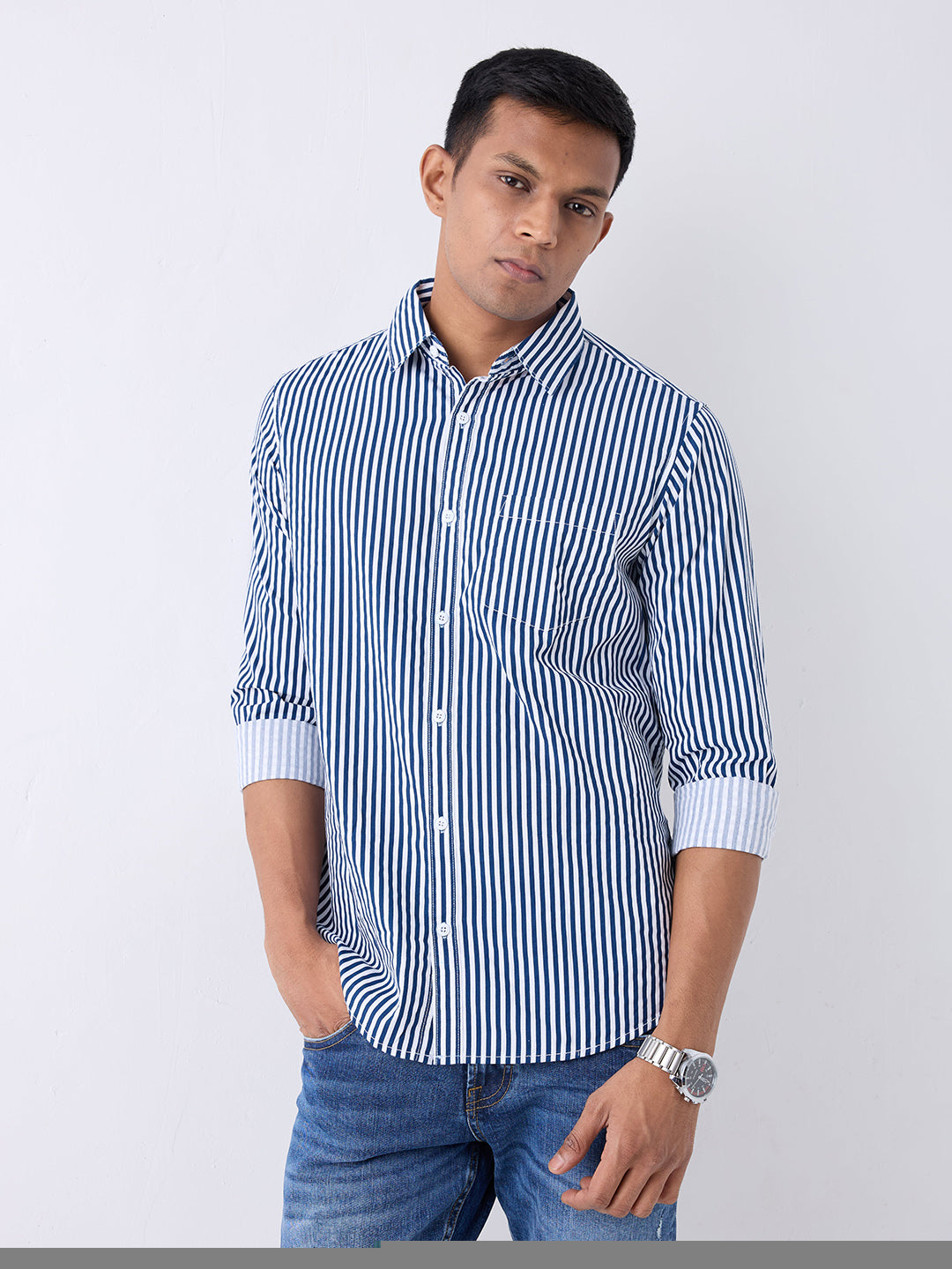 Spykar Blue Slim Fit Casual Shirts For Men