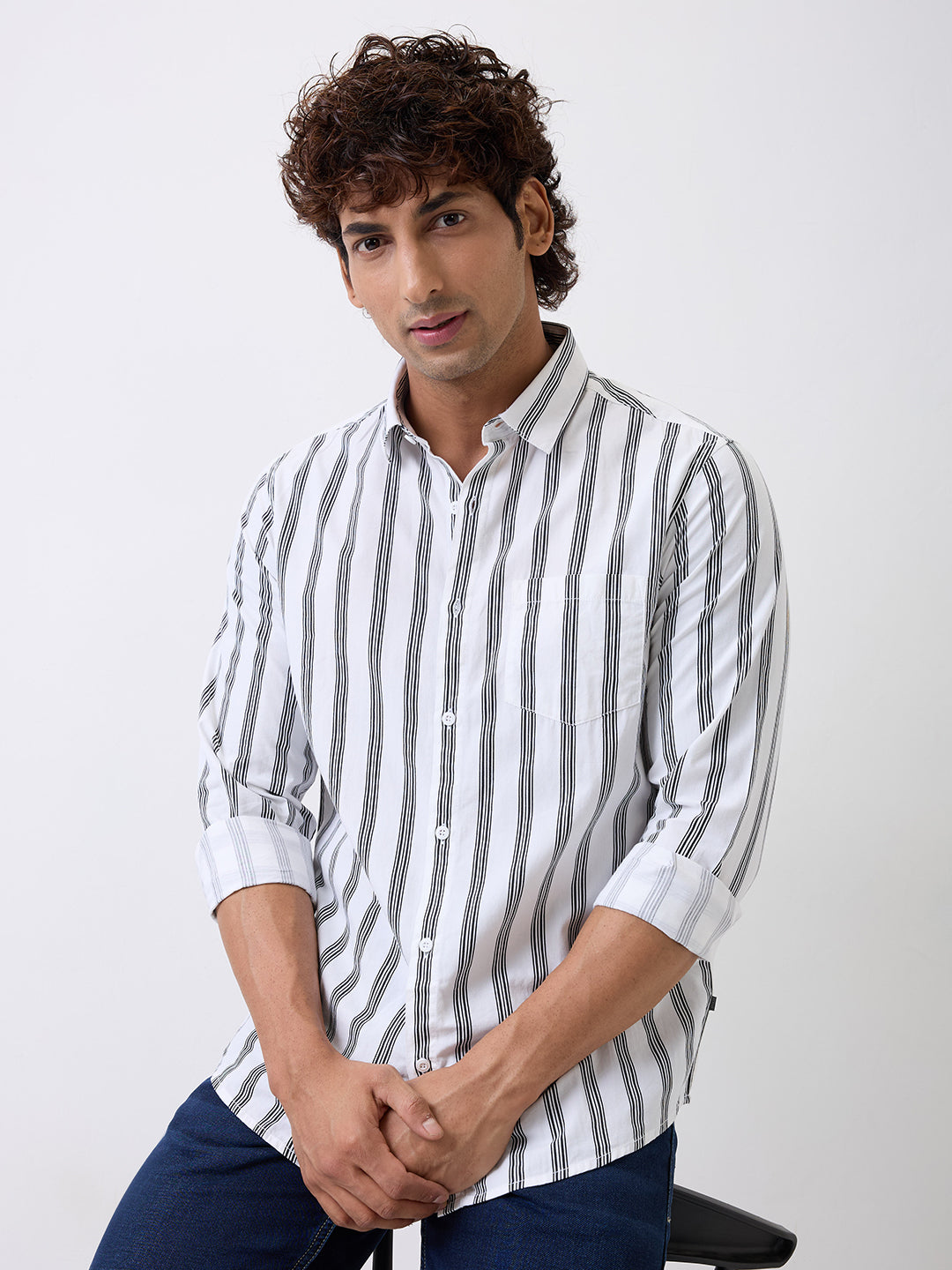 Spykar White Slim Fit Casual Shirts For Men