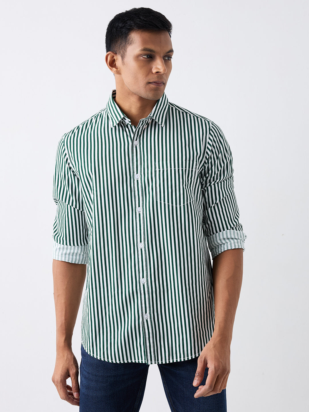 Spykar Botanical Green Slim Fit Casual Shirts For Men
