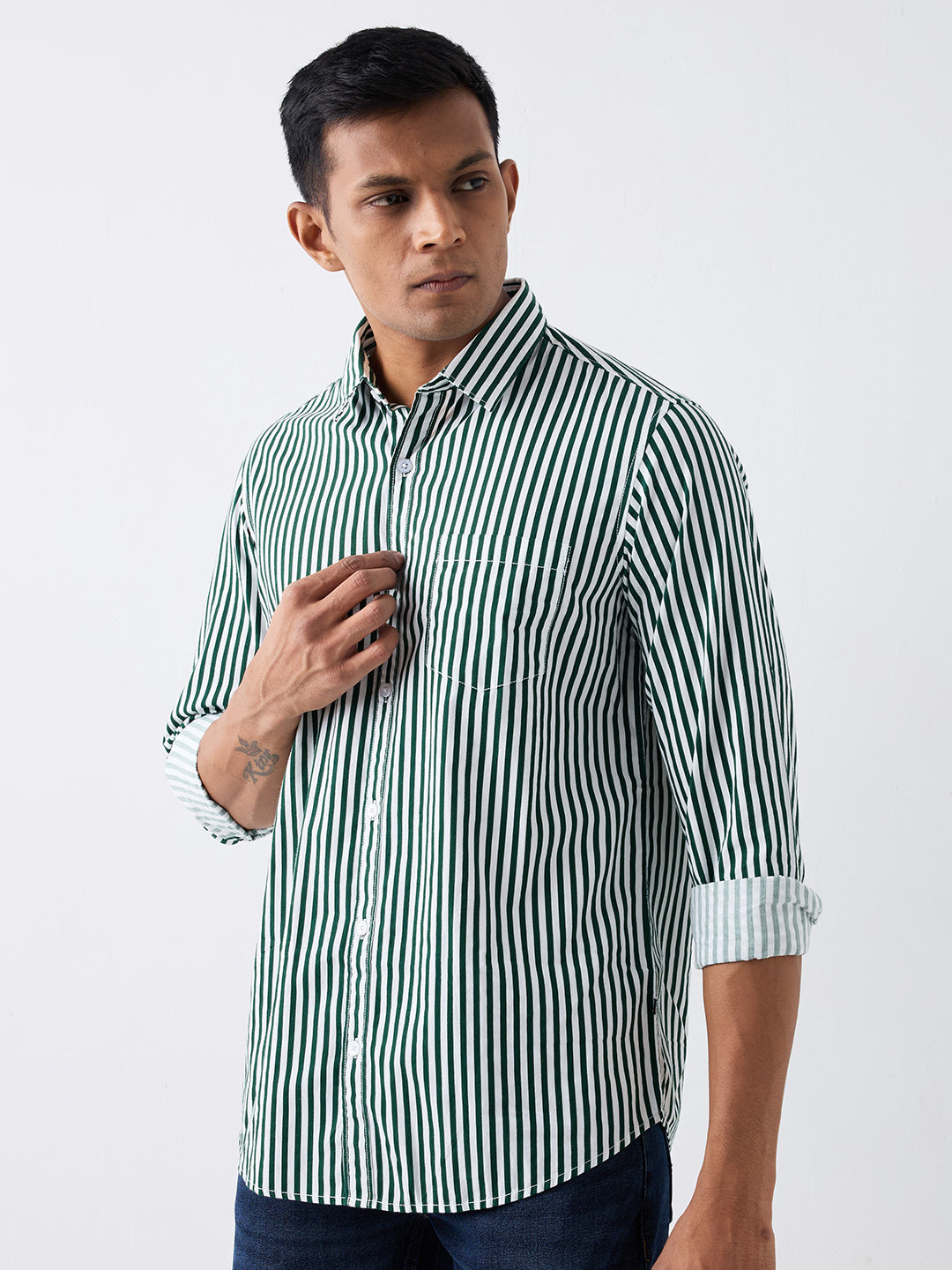 Spykar Botanical Green Slim Fit Casual Shirts For Men
