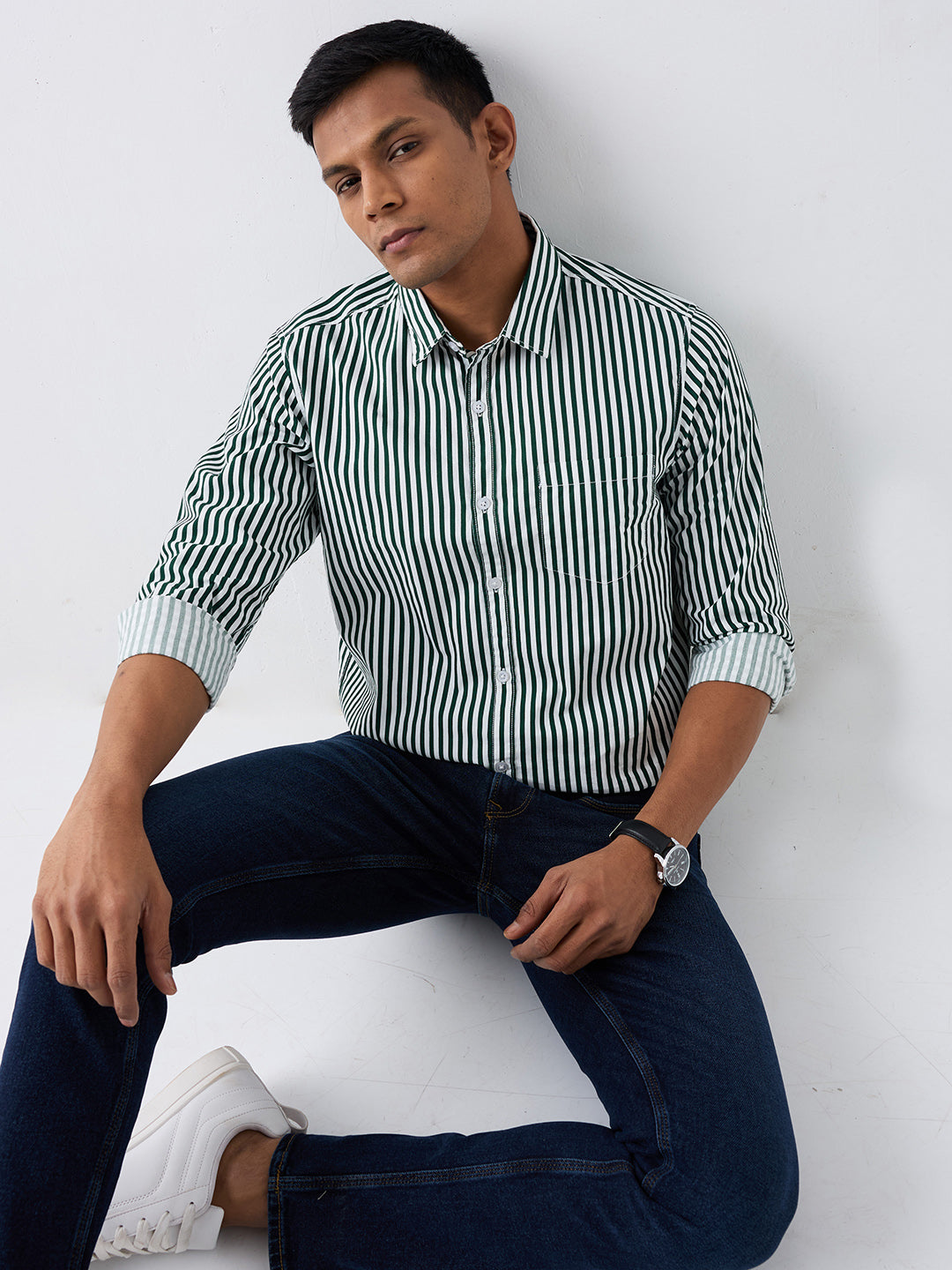 Spykar Botanical Green Slim Fit Casual Shirts For Men