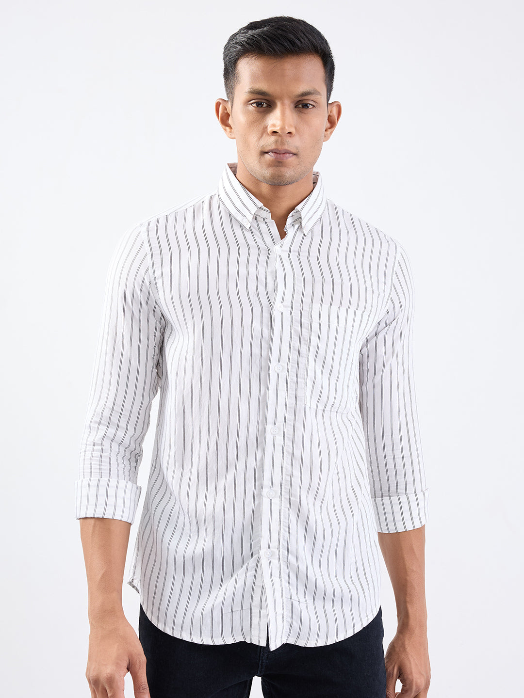 Spykar White Slim Fit Casual Shirts For Men