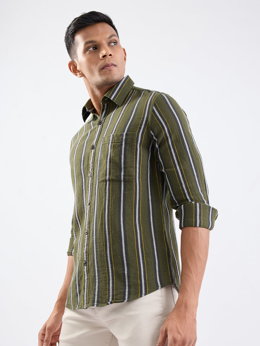 Spykar Avocado Green Slim Fit Casual Shirts For Men