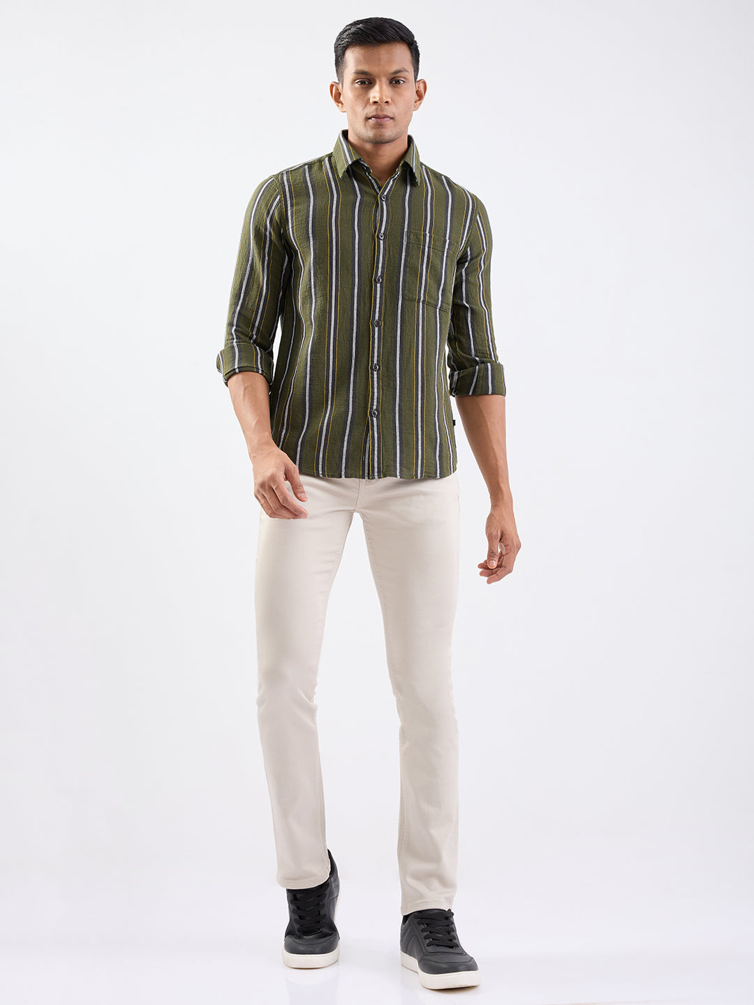 Spykar Avocado Green Slim Fit Casual Shirts For Men