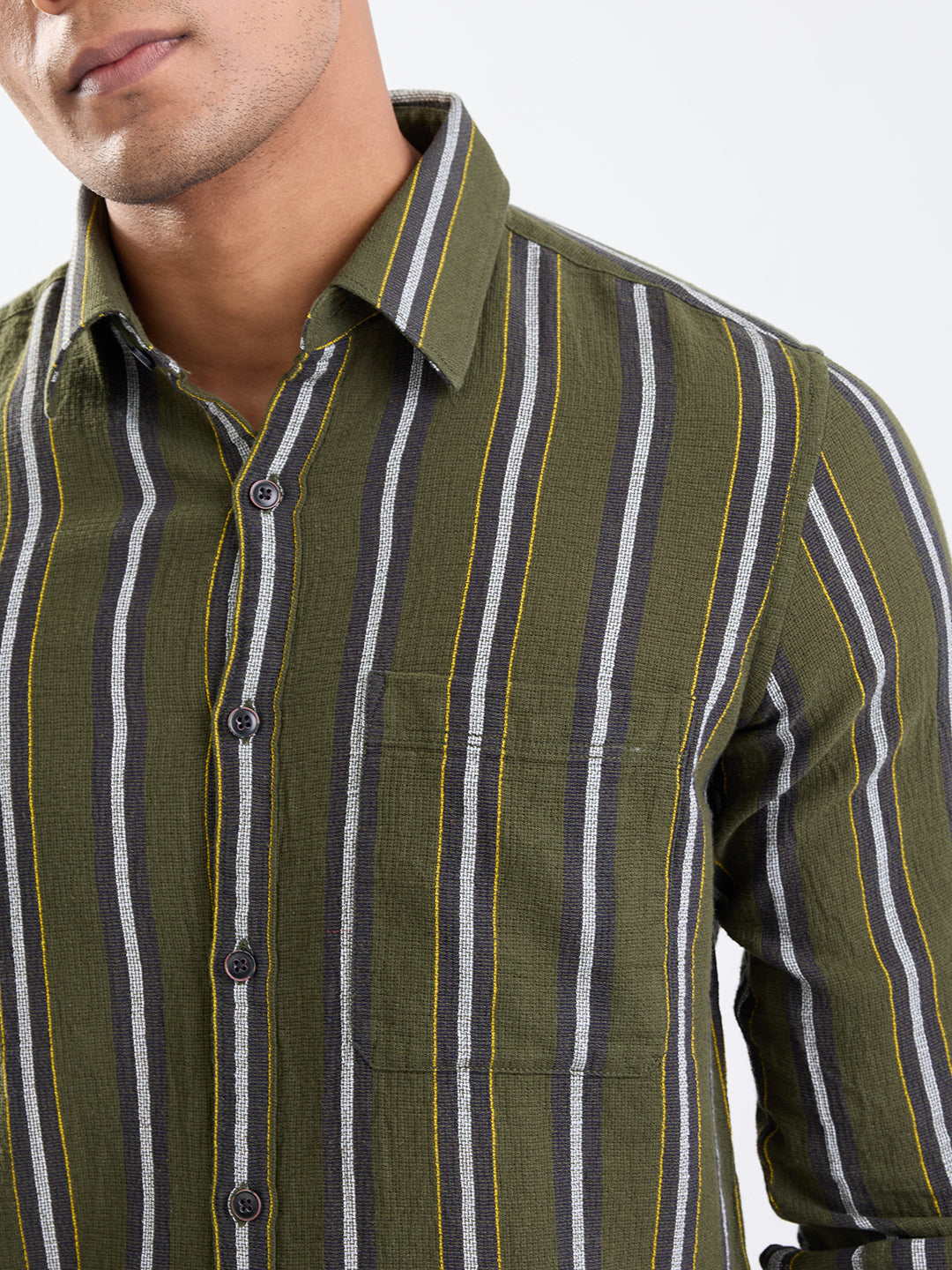 Spykar Avocado Green Slim Fit Casual Shirts For Men
