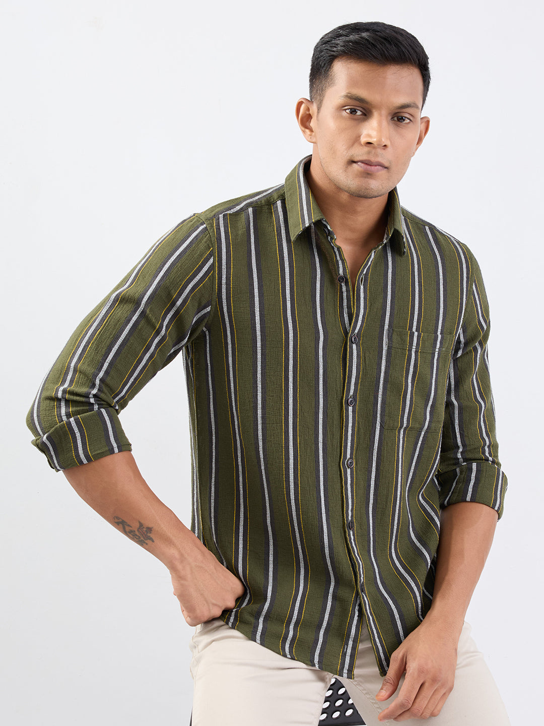 Spykar Avocado Green Slim Fit Casual Shirts For Men