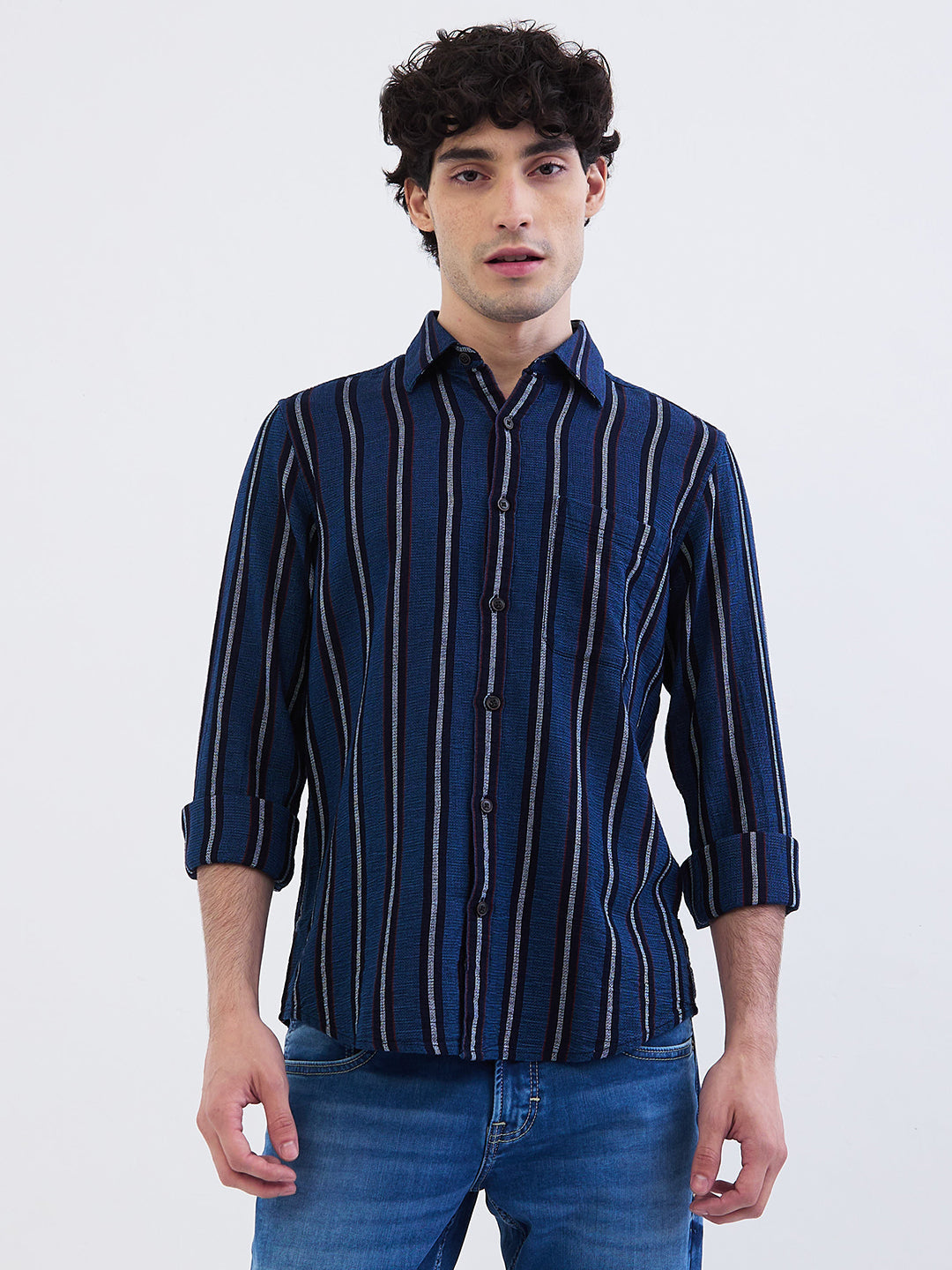 Spykar Indigo Blue Slim Fit Casual Shirts For Men