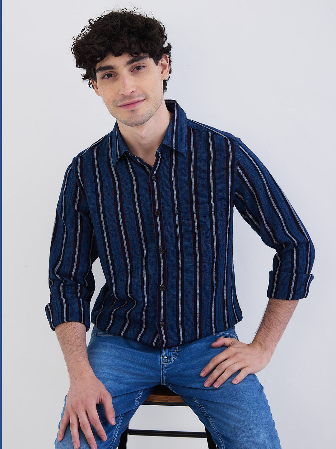 Spykar Indigo Blue Slim Fit Casual Shirts For Men