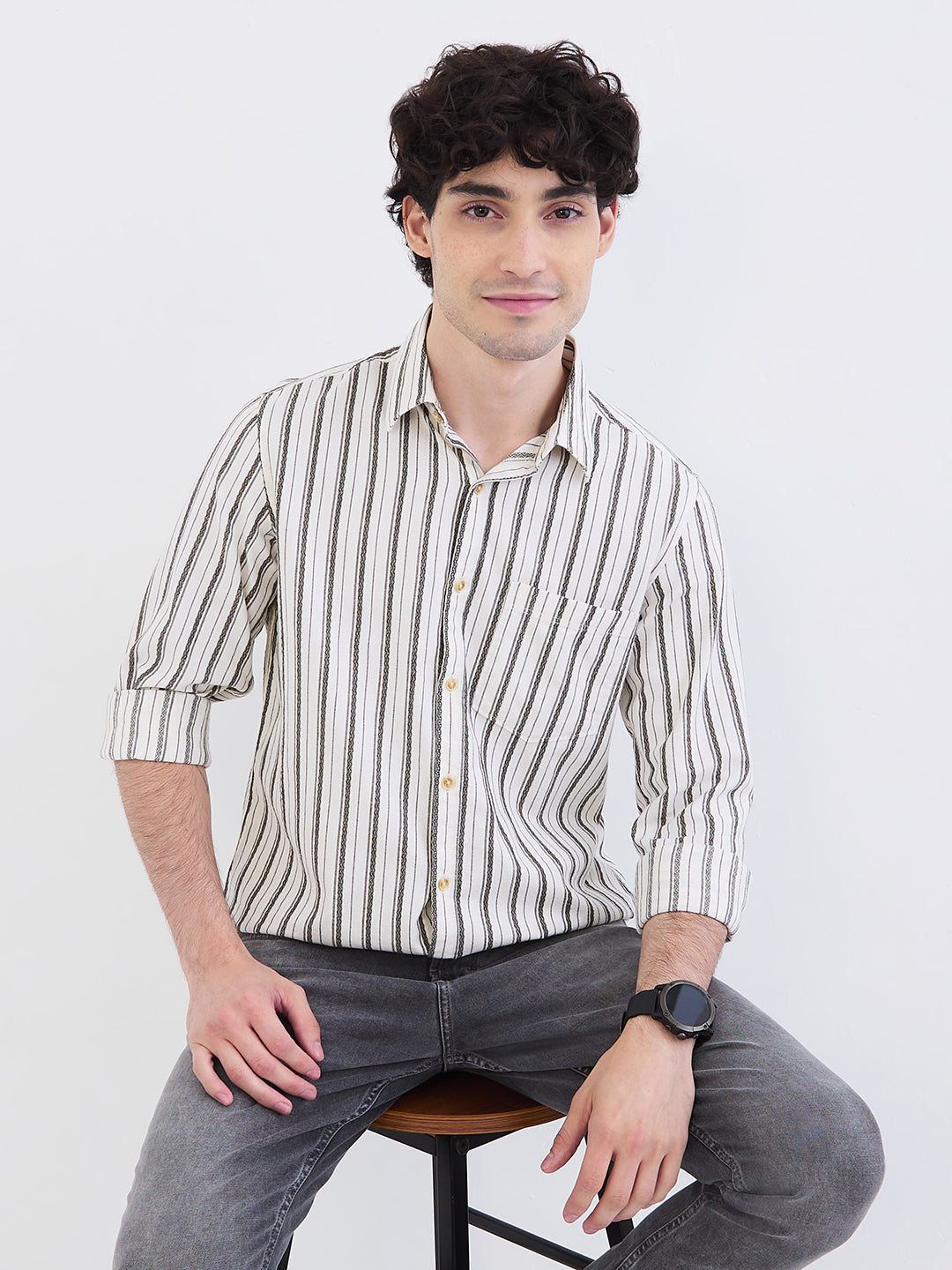 Spykar Avocado Green Slim Fit Casual Shirts For Men