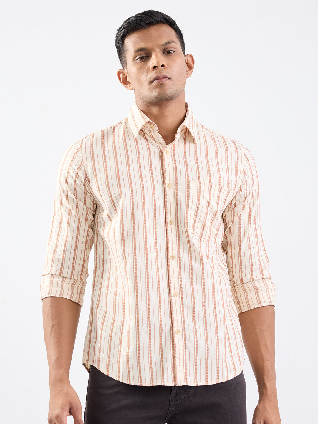 Spykar Friar Brown Slim Fit Casual Shirts For Men