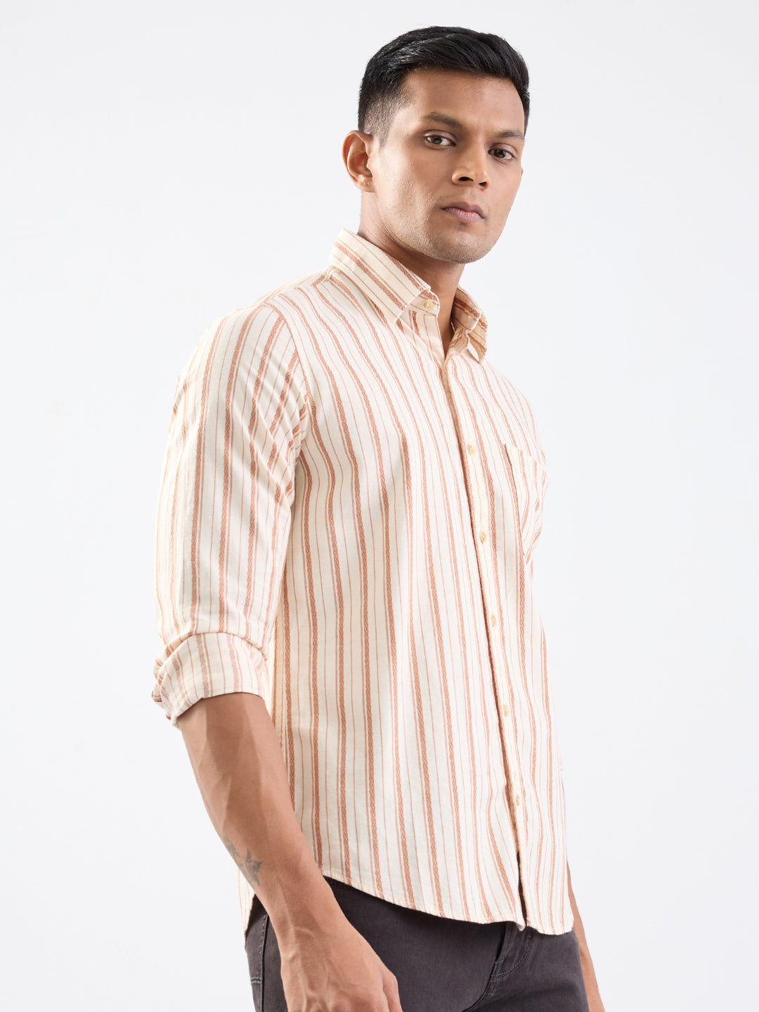 Spykar Friar Brown Slim Fit Casual Shirts For Men