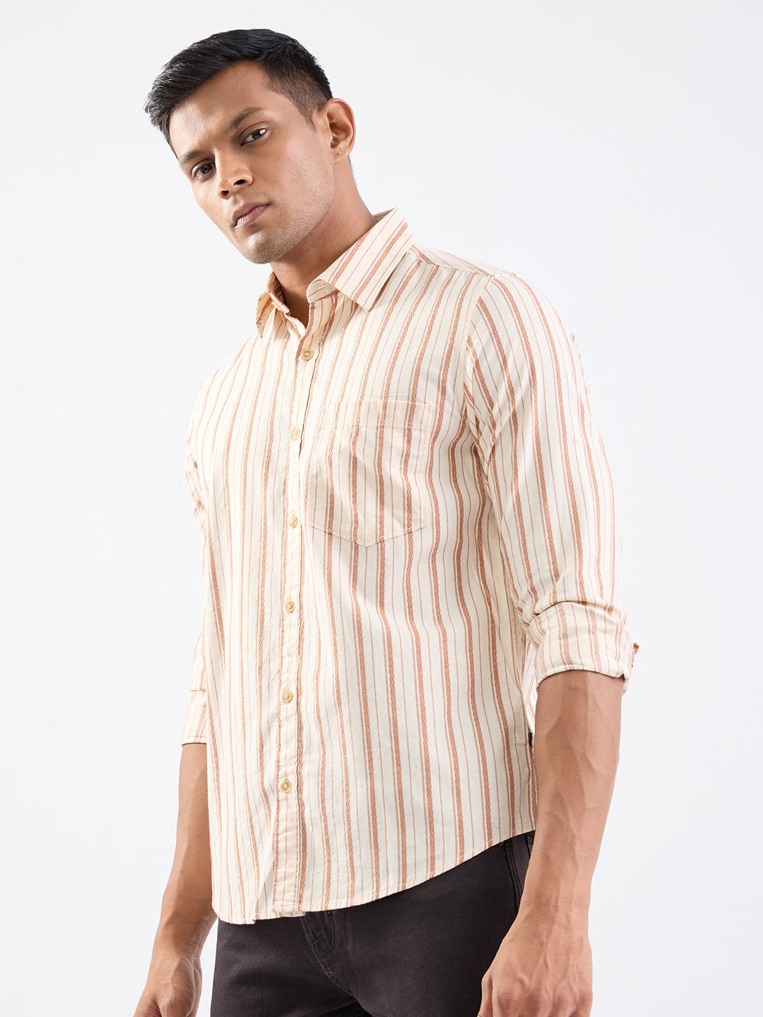 Spykar Friar Brown Slim Fit Casual Shirts For Men