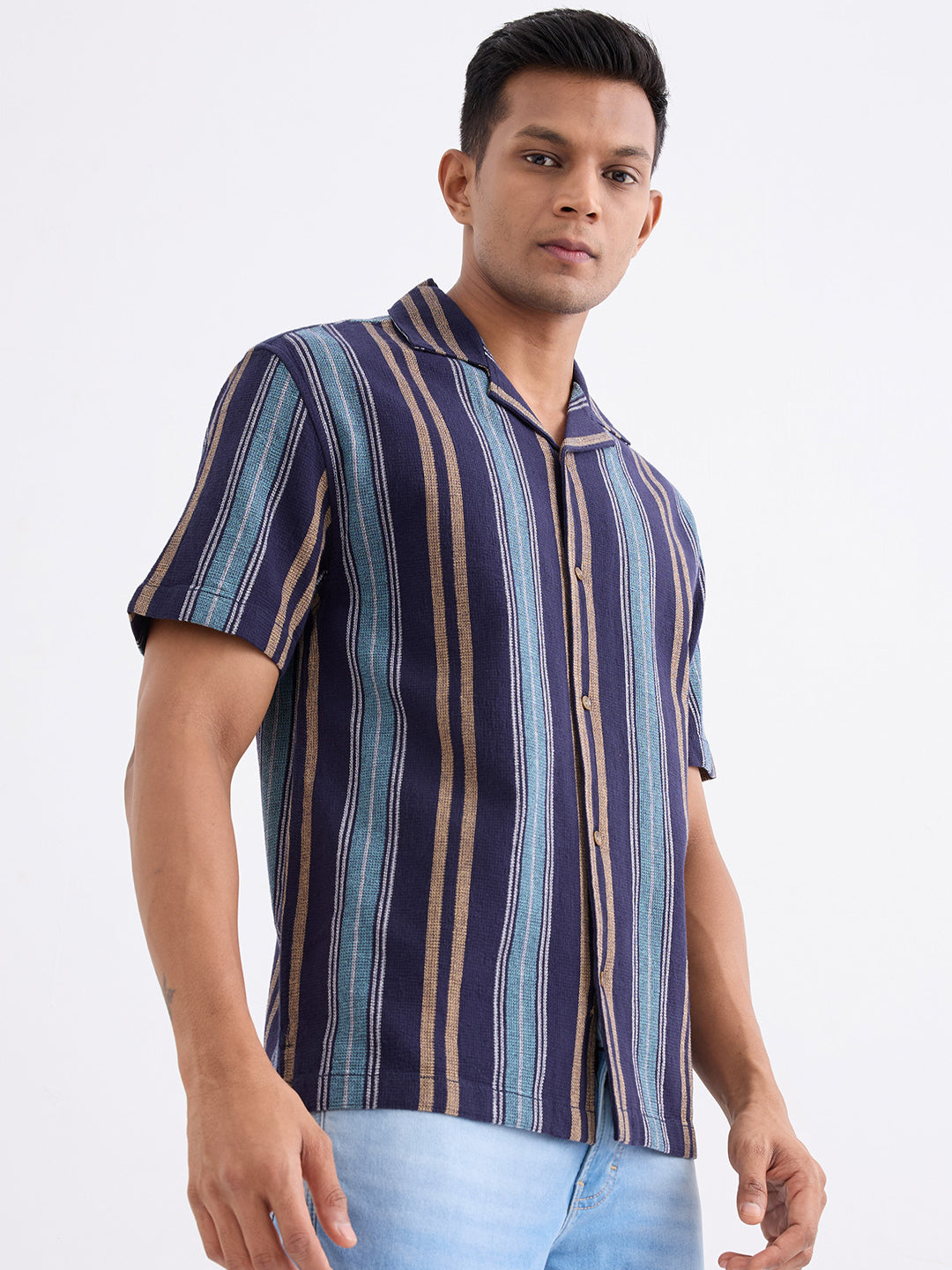 Spykar Navy Blue Relaxed Fit Casual Shirts For Men