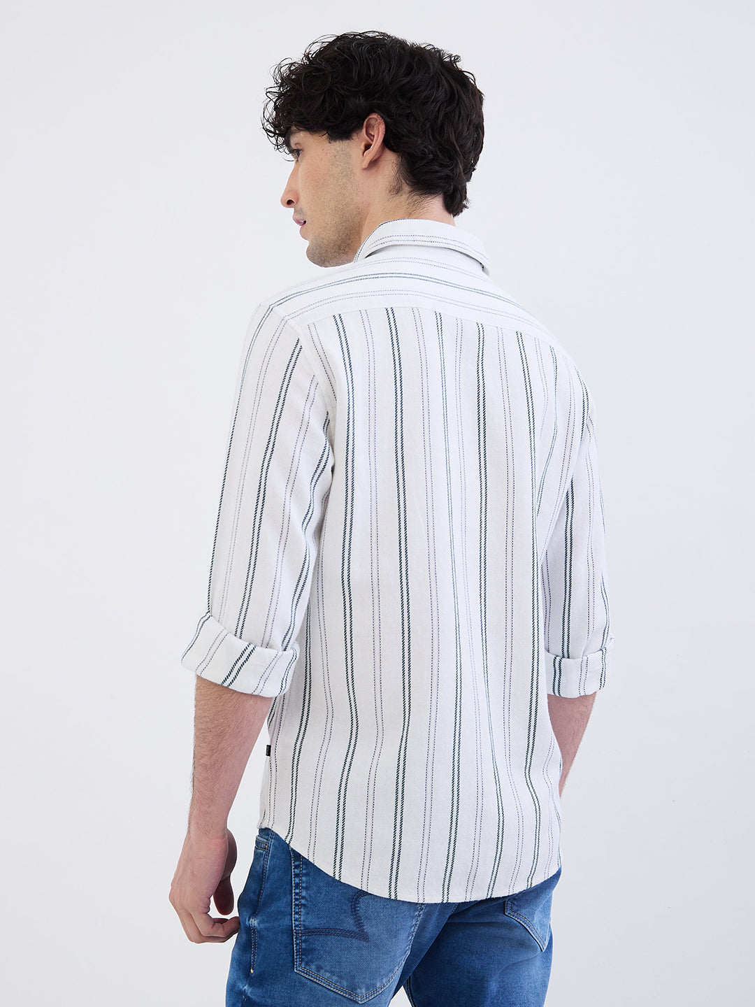 Spykar White Slim Fit Casual Shirts For Men