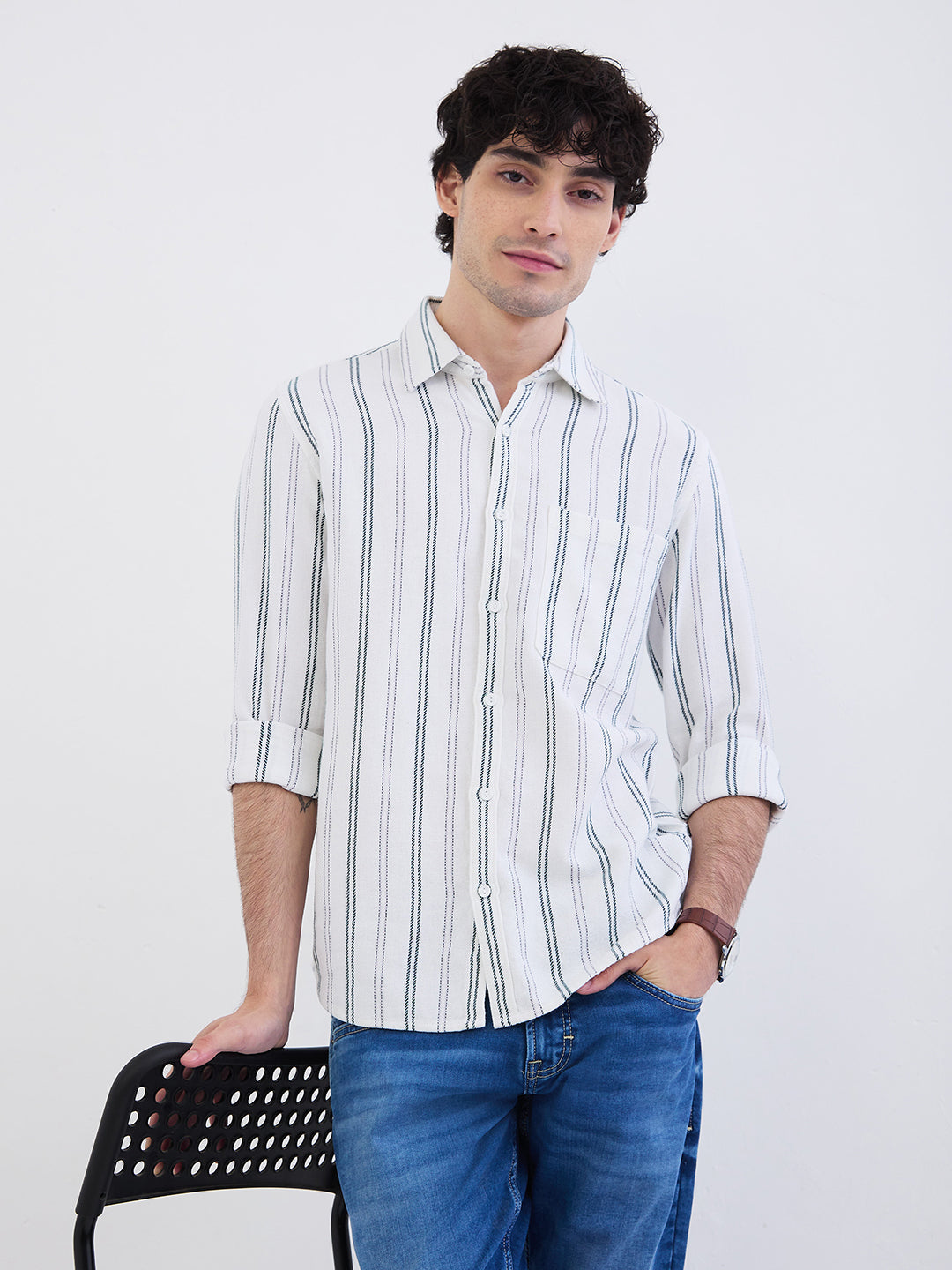 Spykar White Slim Fit Casual Shirts For Men