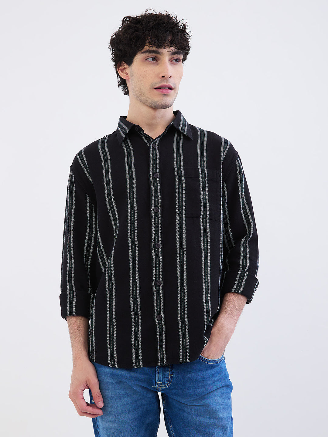 Spykar Botanical Green Slim Fit Casual Shirts For Men