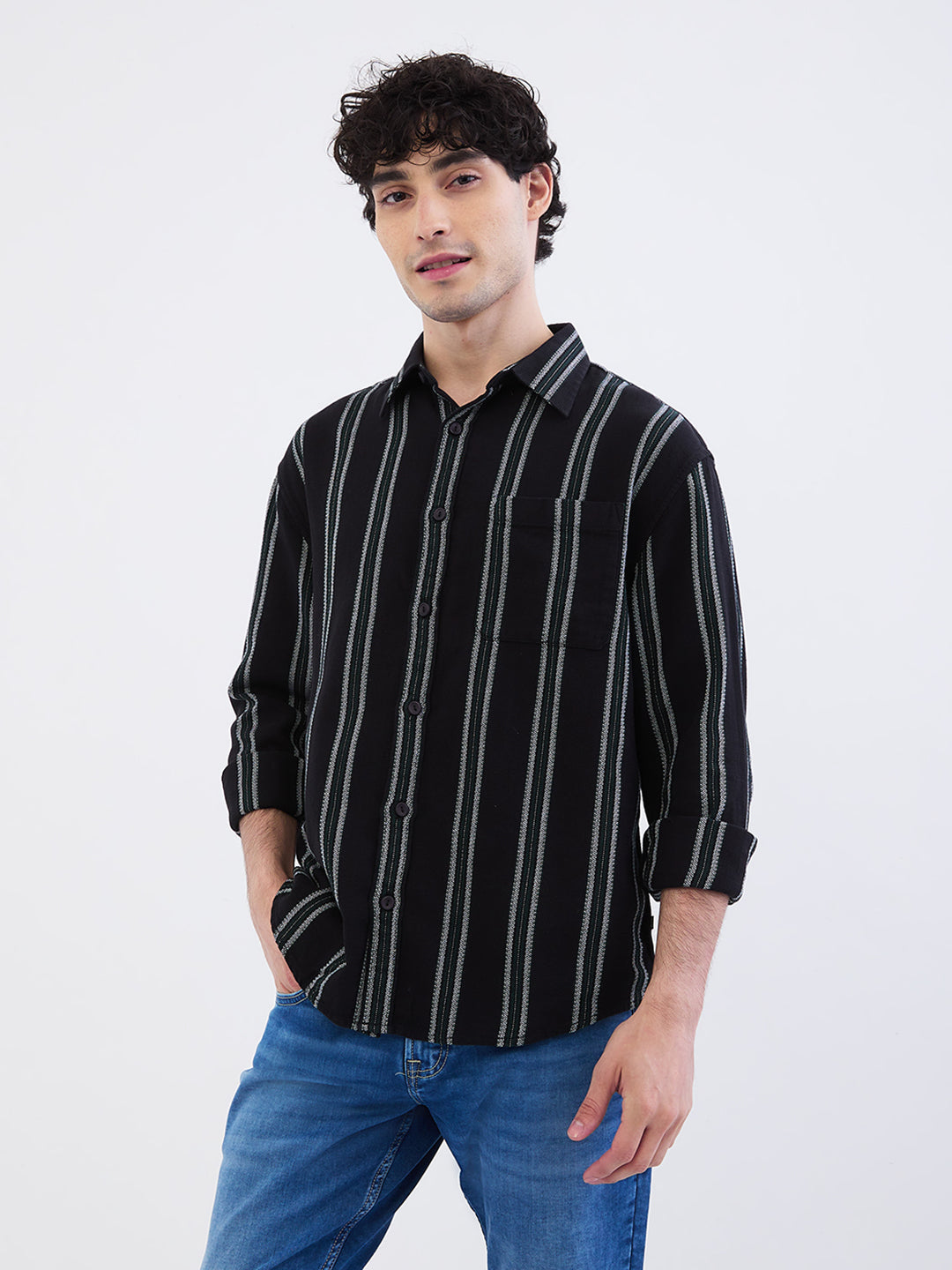 Spykar Botanical Green Slim Fit Casual Shirts For Men