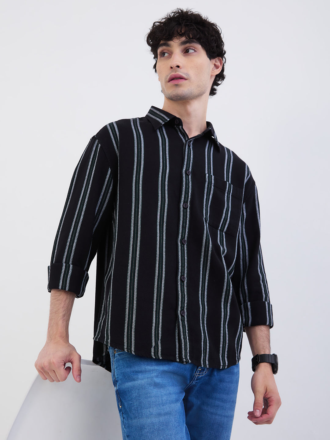Spykar Botanical Green Slim Fit Casual Shirts For Men