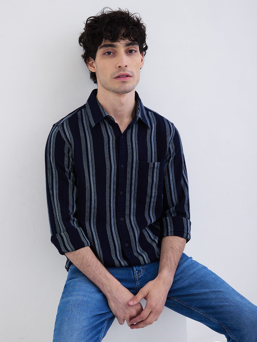 Spykar Indigo Blue Slim Fit Casual Shirts For Men