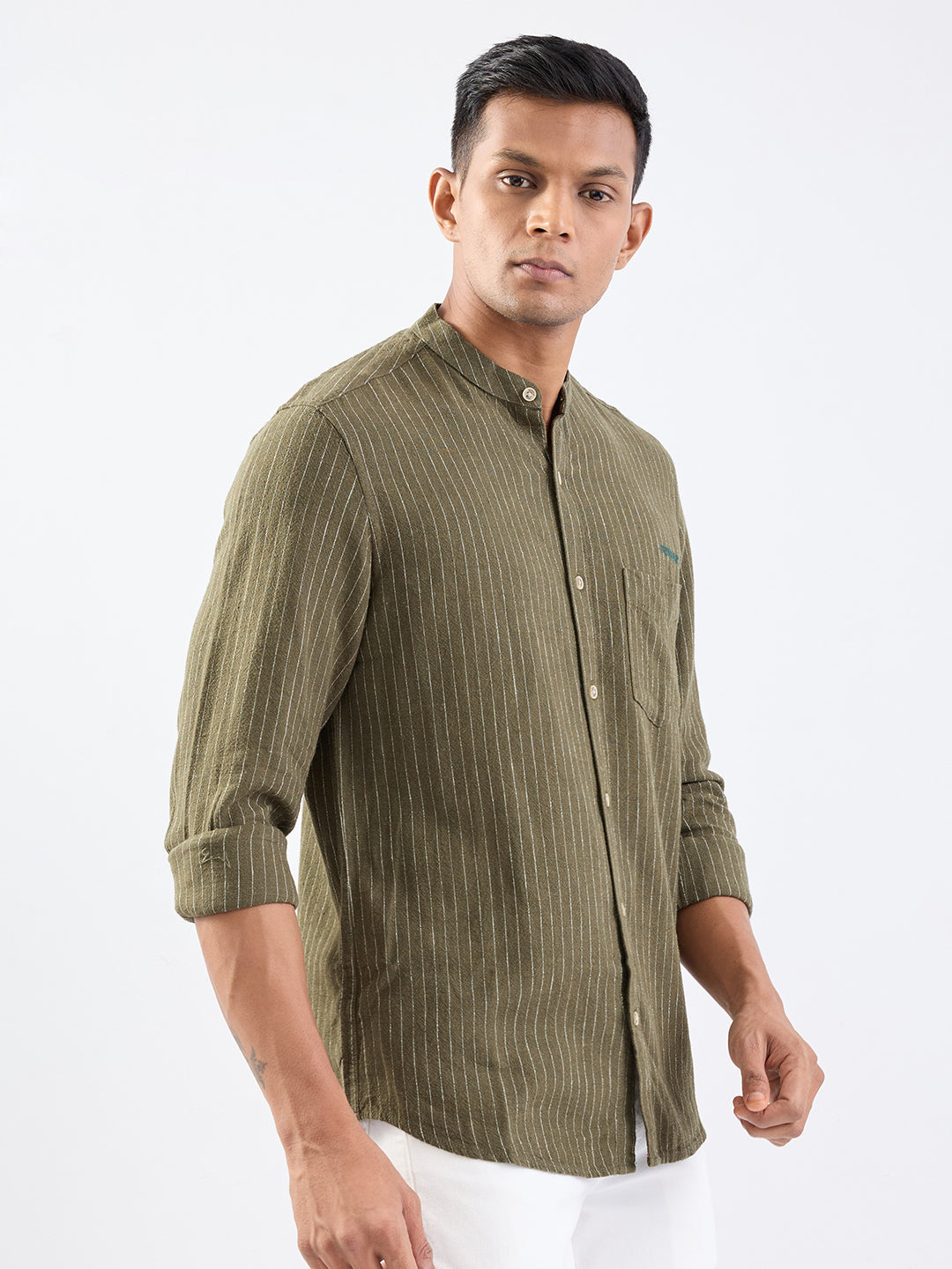 Spykar Avocado Green Slim Fit Casual Shirts For Men