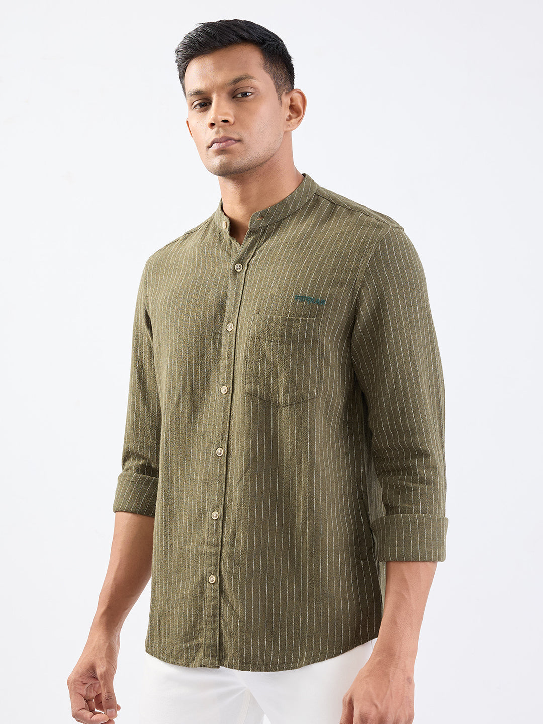 Spykar Avocado Green Slim Fit Casual Shirts For Men