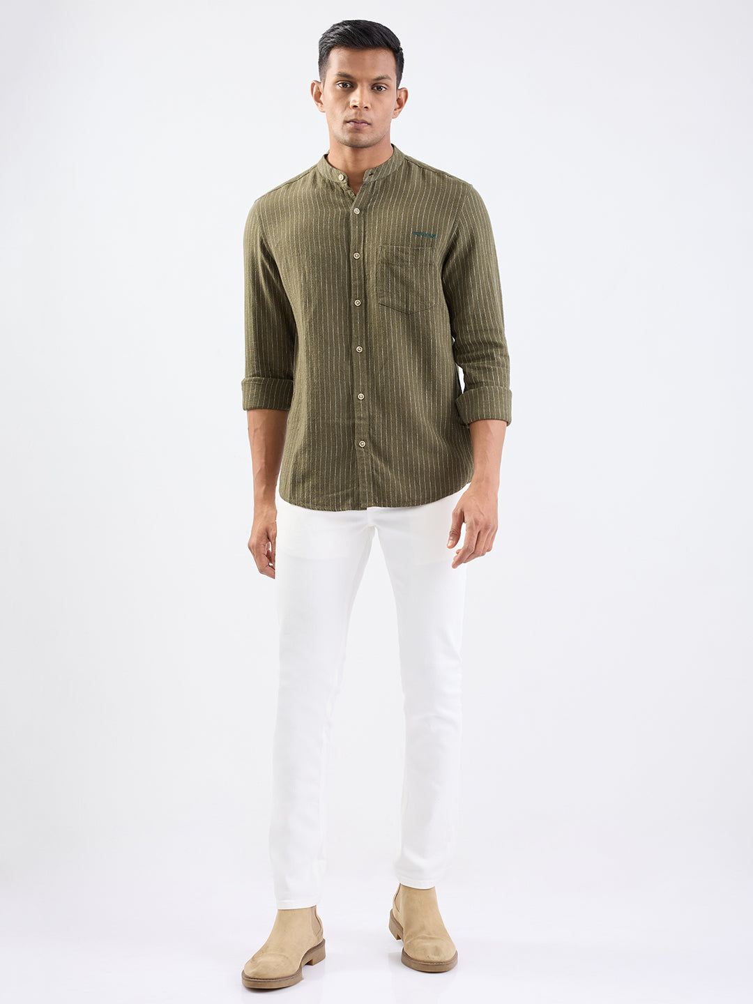 Spykar Avocado Green Slim Fit Casual Shirts For Men