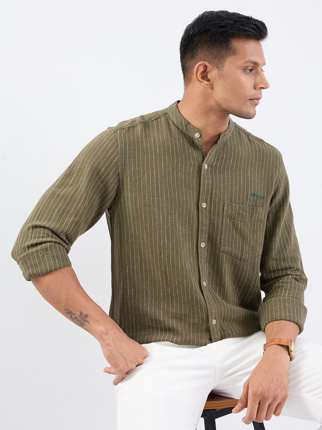 Spykar Avocado Green Slim Fit Casual Shirts For Men