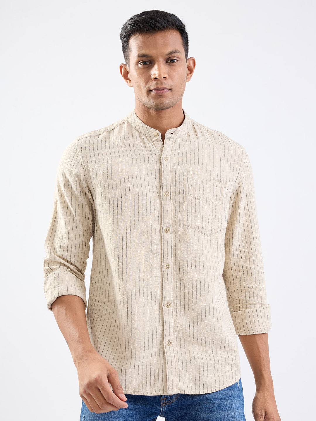 Spykar Light Fawn Slim Fit Casual Shirts For Men