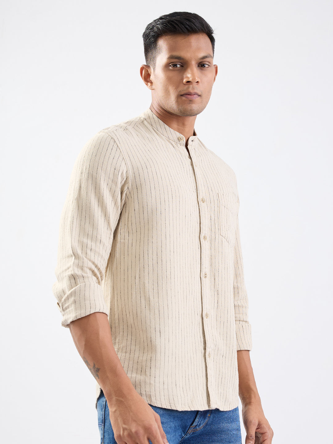Men Shirt Beige Slim Fit