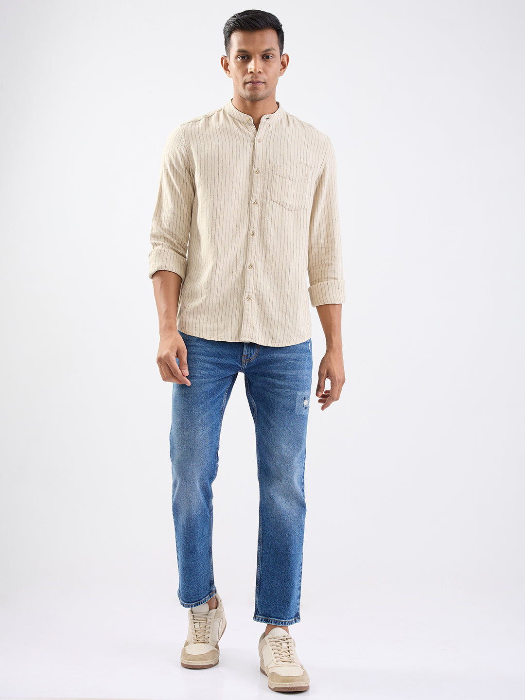 Spykar Light Fawn Slim Fit Casual Shirts For Men