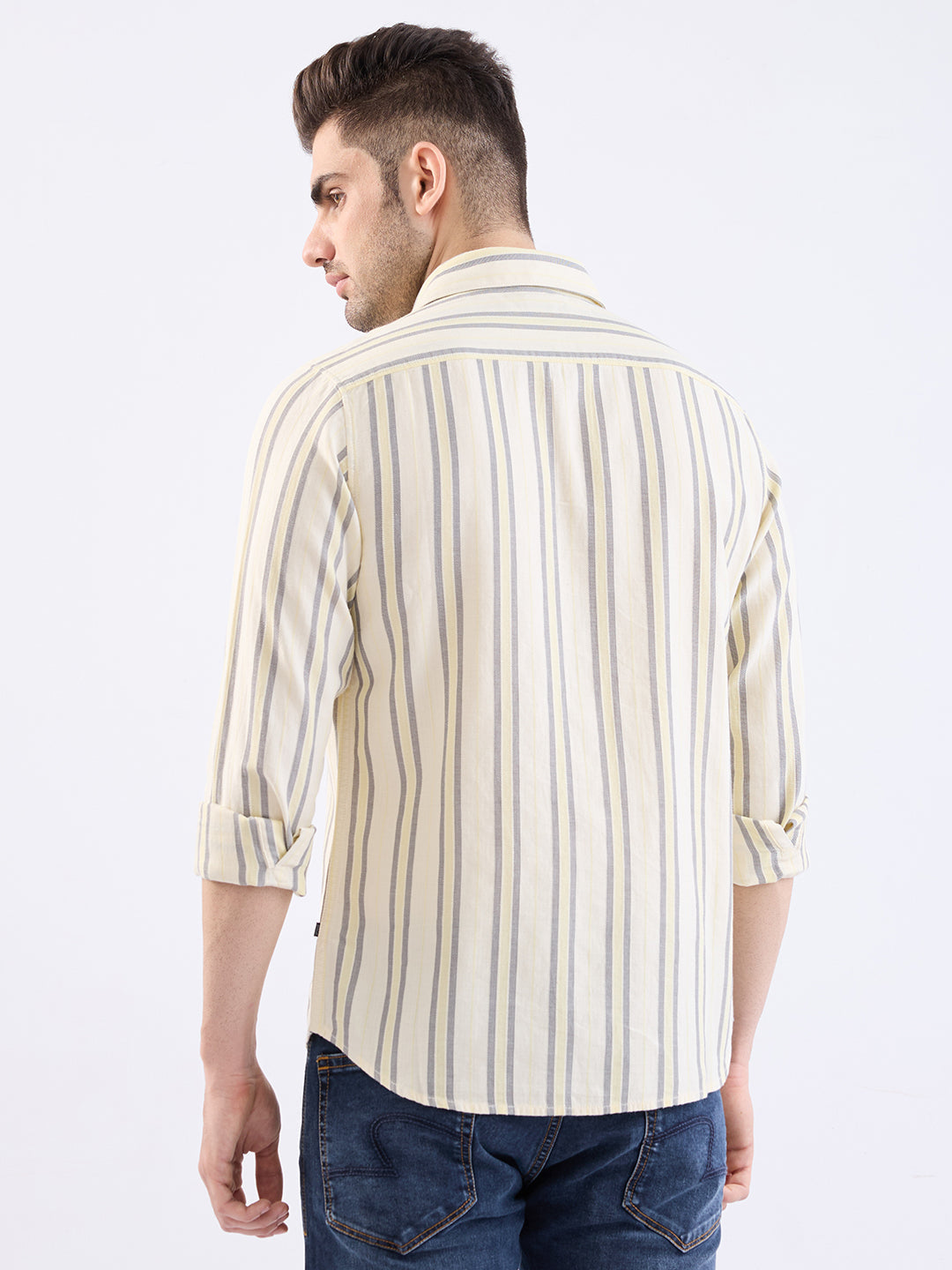 Spykar Powder Yellow Slim Fit Casual Shirts For Men