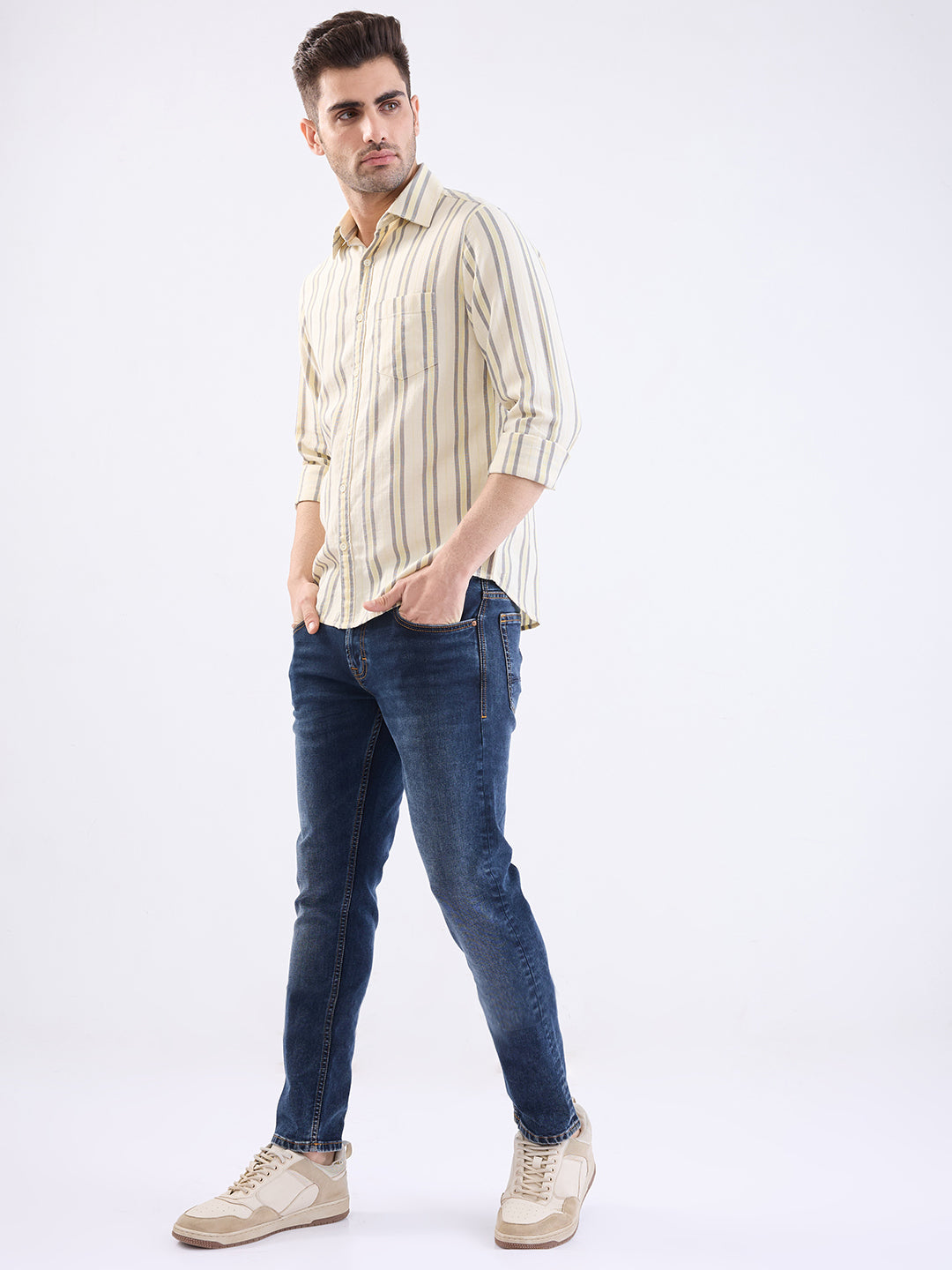 Spykar Powder Yellow Slim Fit Casual Shirts For Men