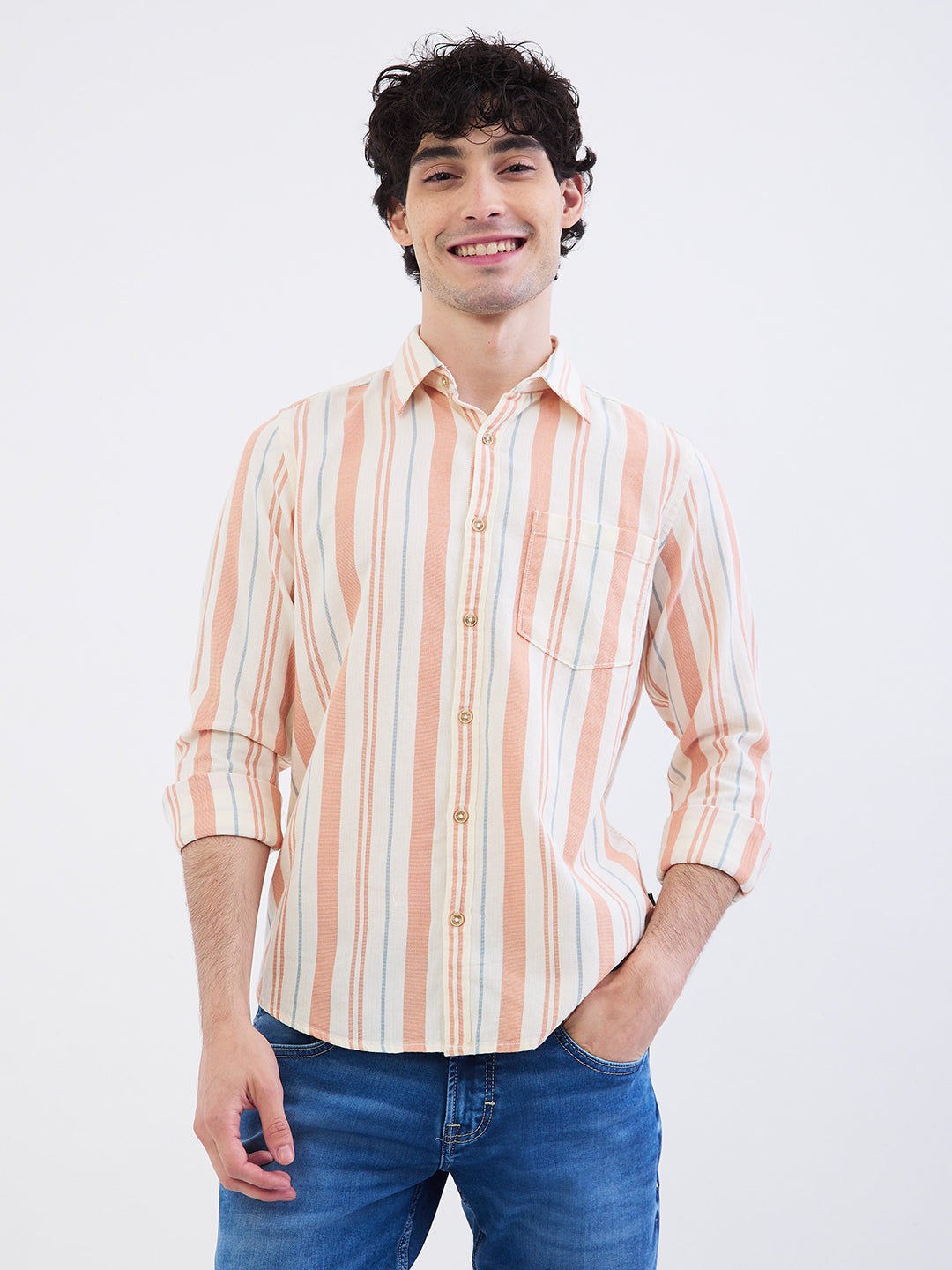 Spykar Tropical Pink Slim Fit Casual Shirts For Men