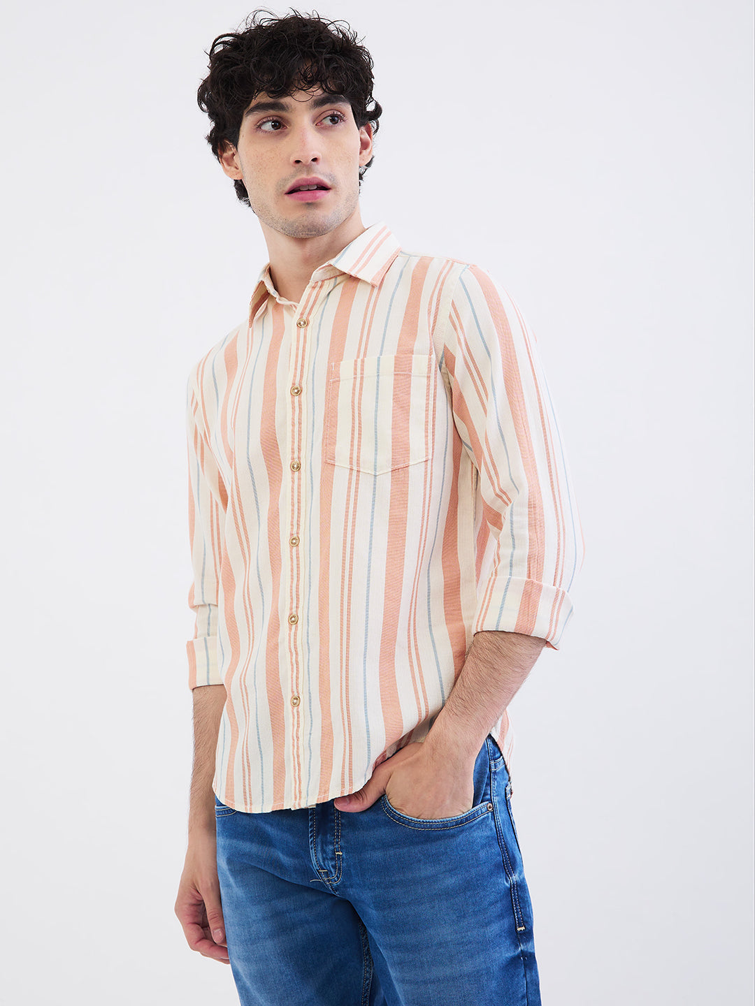 Spykar Tropical Pink Slim Fit Casual Shirts For Men