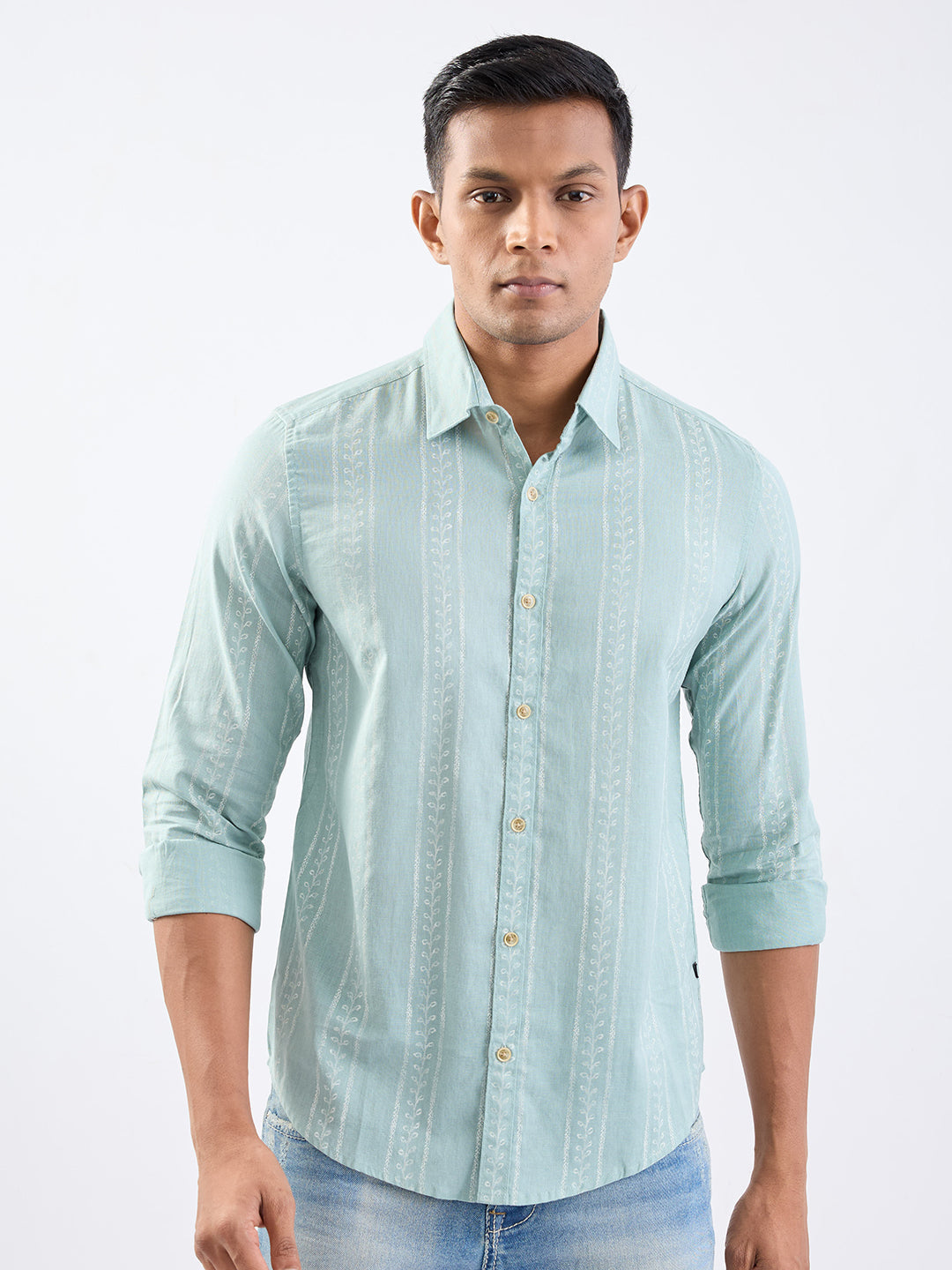 Spykar Granite Green Slim Fit Casual Shirts For Men