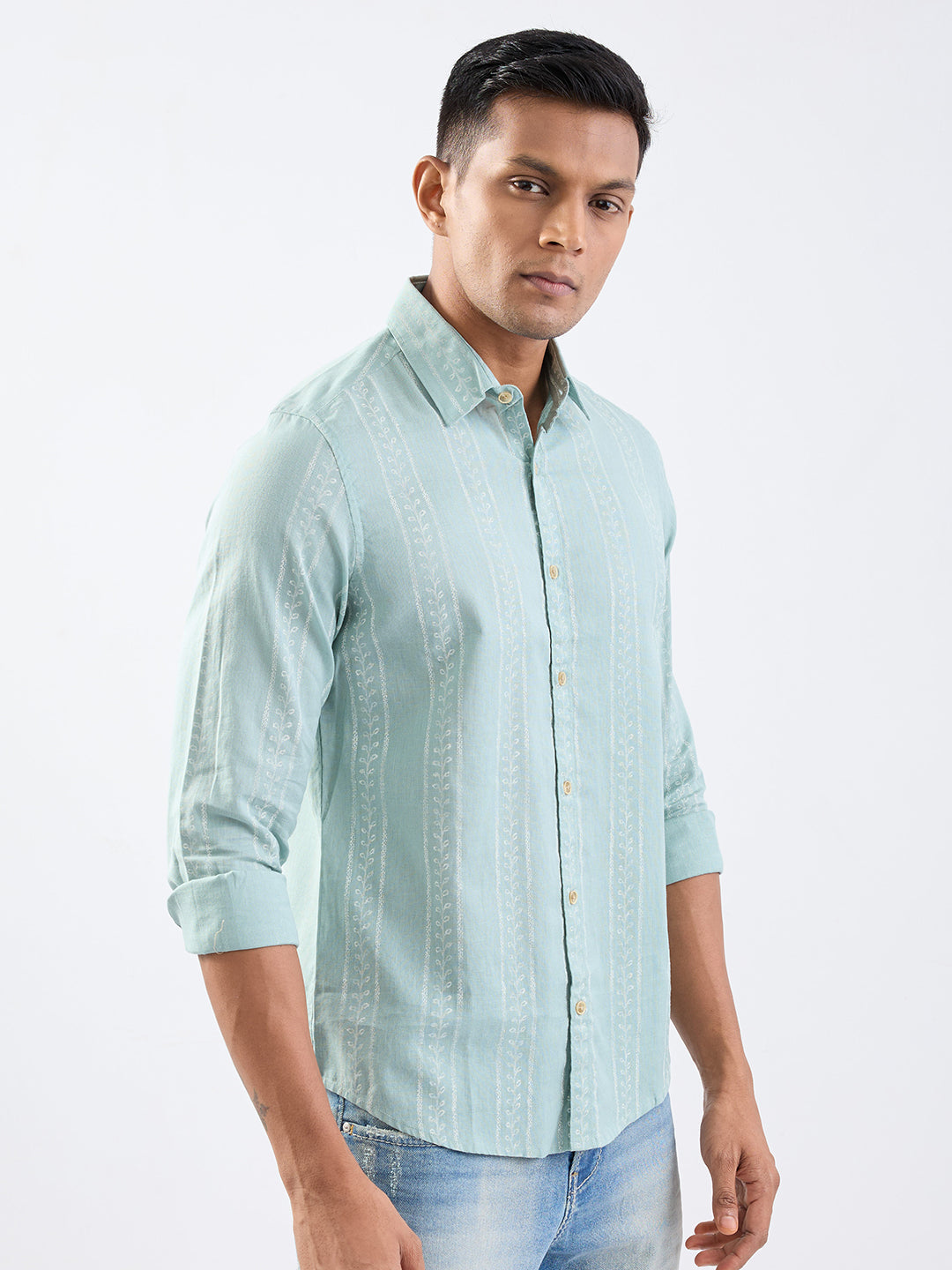 Spykar Granite Green Slim Fit Casual Shirts For Men