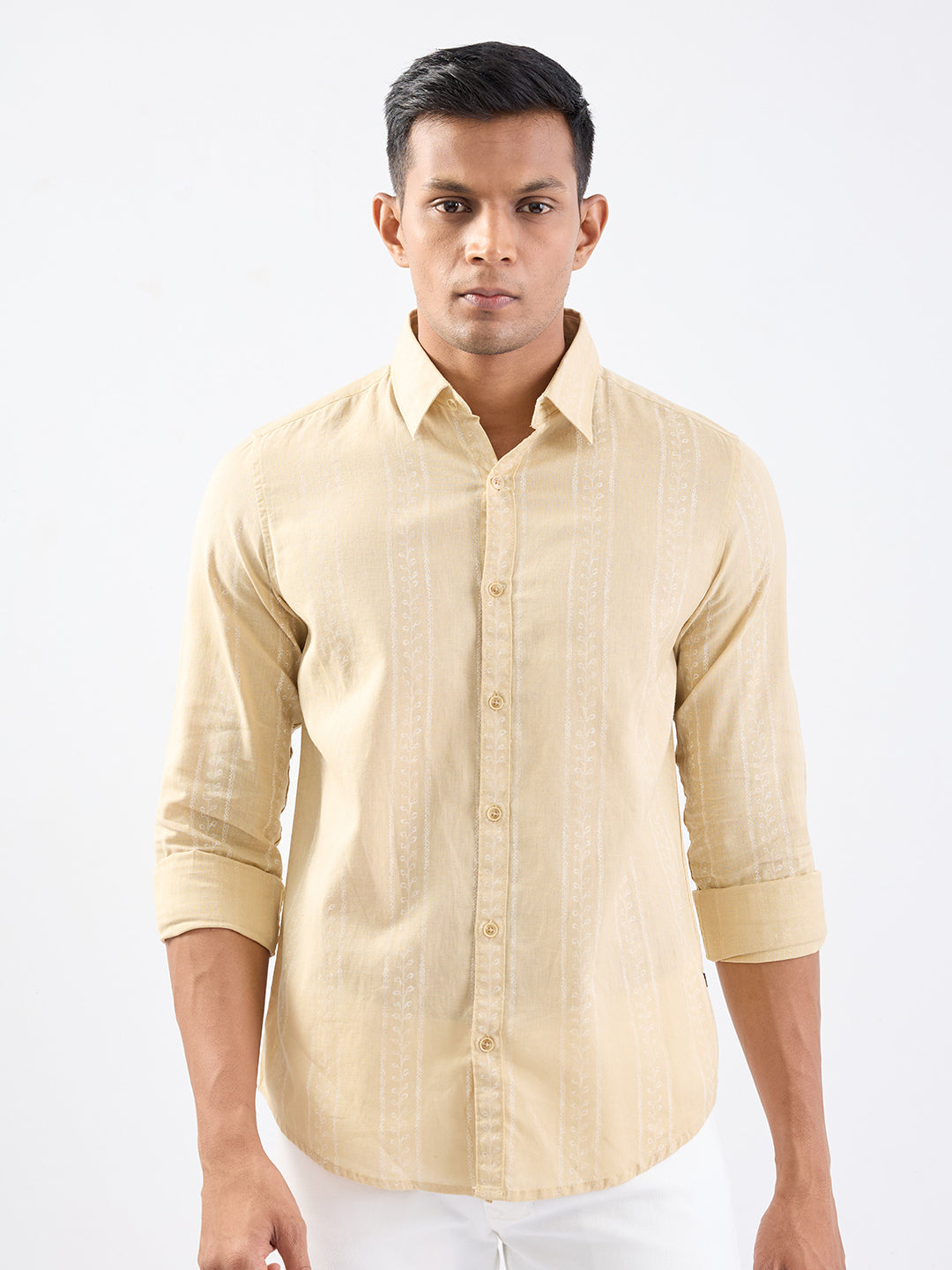 Spykar Taupe Beige Slim Fit Casual Shirts For Men
