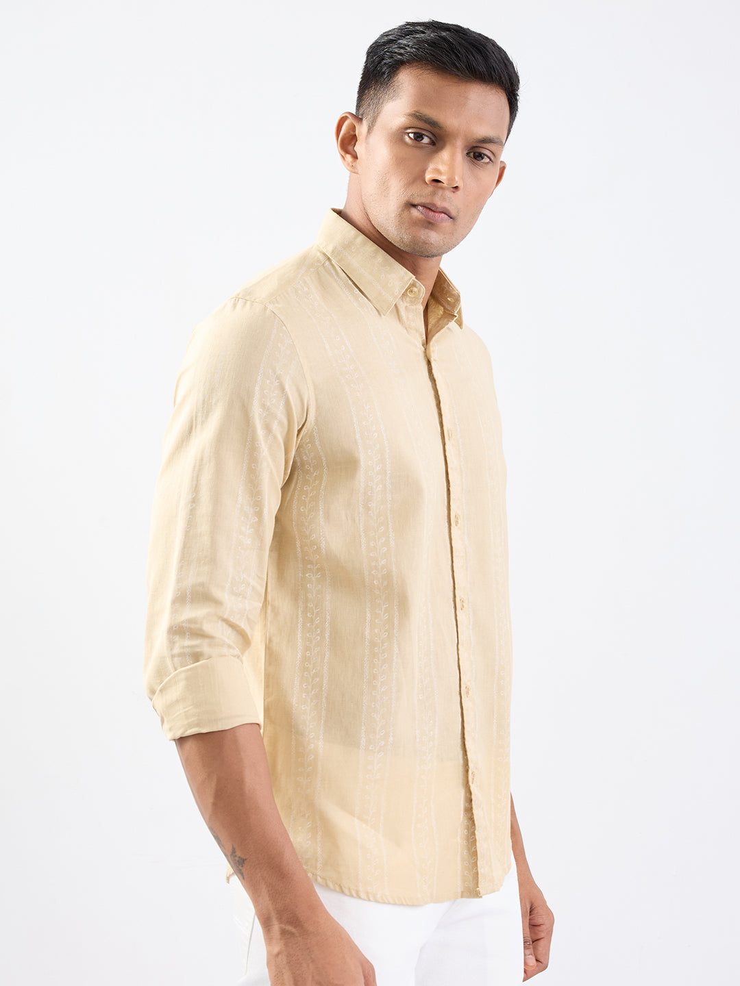 Men Shirt Beige Slim Fit
